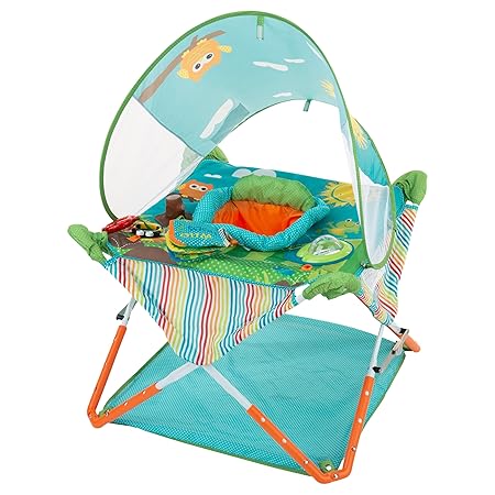 Bright Starts, Pop 'N Jump SE Portable Baby Activity Center, Indoor Outdoor Use, Lightweight, Carrying Bag, Canopy, 6-12 Months (Sweets)