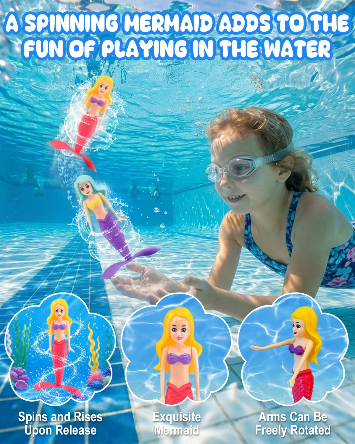 34 Pièces Jouets de Plongée, Jouet de Natation pour Piscine avec Cubes Lumineux à LED et Diamants de Cristal, Jeux Piscine Enfant avec Ballons de Plage et Sirènes Tournantes
