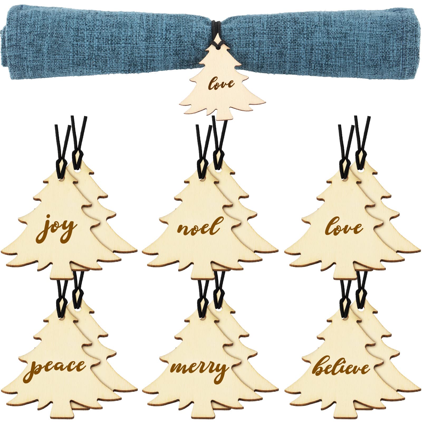 Photo 1 of 12 Pieces Christmas Napkin Rings Xmas Tree Napkin Rings Wood Holiday Napkin Rings Rustic Napkin Holder Ring Buckle for Christmas Dinning Table Decorations (Xmas Tree)