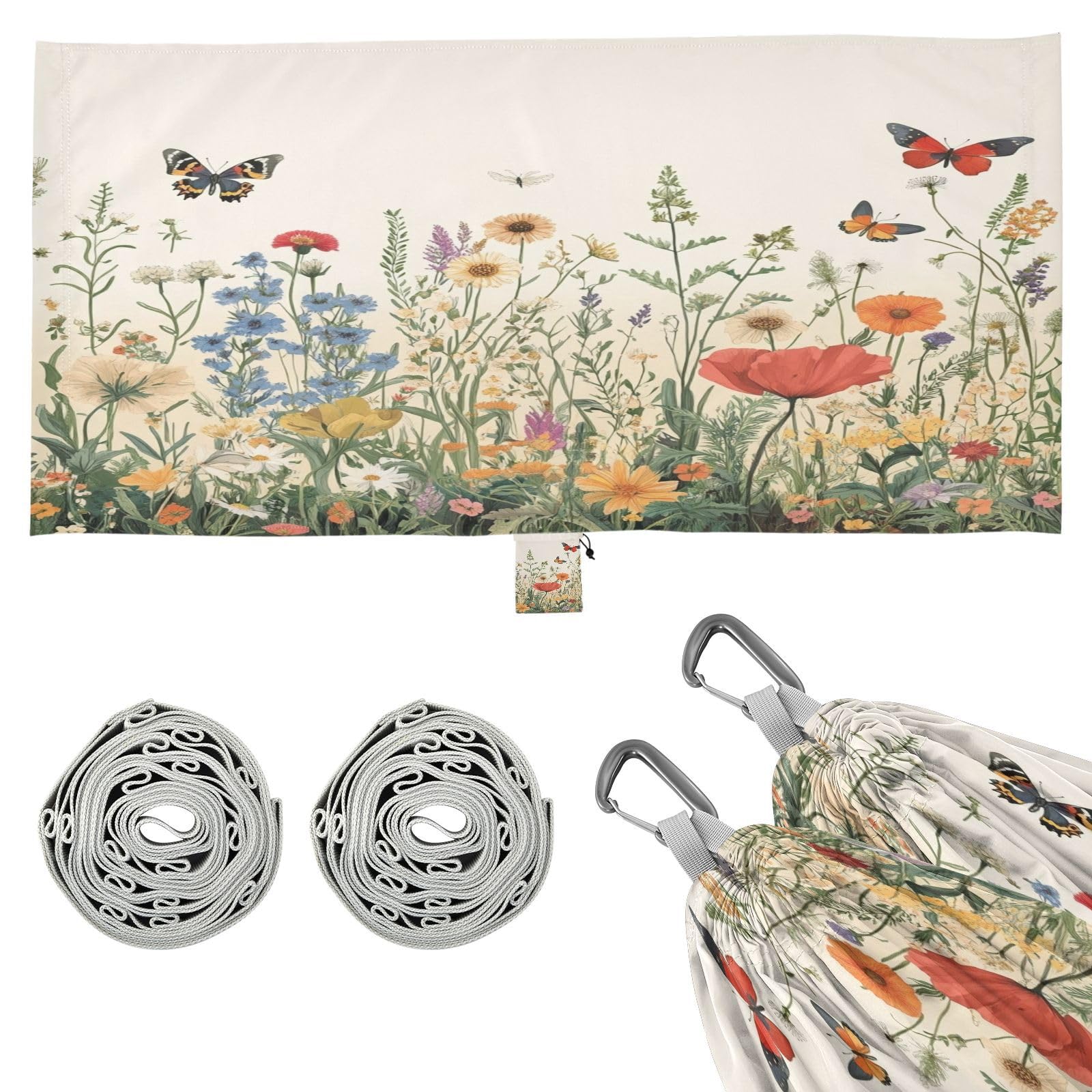 Haskirky Wildflower Butterfly Camping Hammock, Single Portable Hammocks with Tree Straps & Attached Carry Bag, 330Lbs Capacity Perfect for Outside Indoor Hiking Beach Backpack Travel