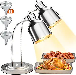 PYY Food Heat Lamp - Commercial Food Warmer, 2-Head Food Warming Light, 500W Portable Electric Heating Lamp, Stainless Steel Catering Food Warming Lamp for Restaurant Kitchen Cafeteria