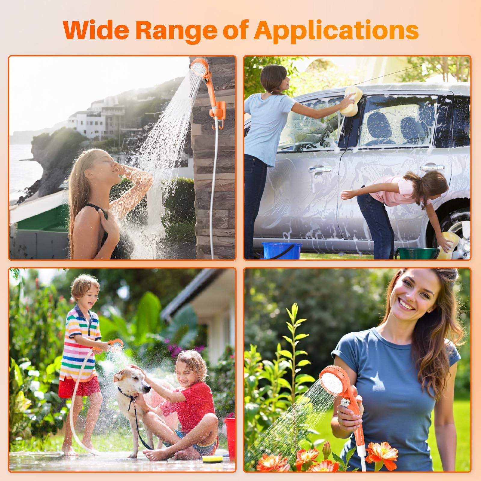 Douche de camping portable avec chauffage, 6000 mAh rechargeable avec chauffage à immersion automatique de 2000 W, écran LED, douche extérieure chauffante pour voyage, randonnée, voiture