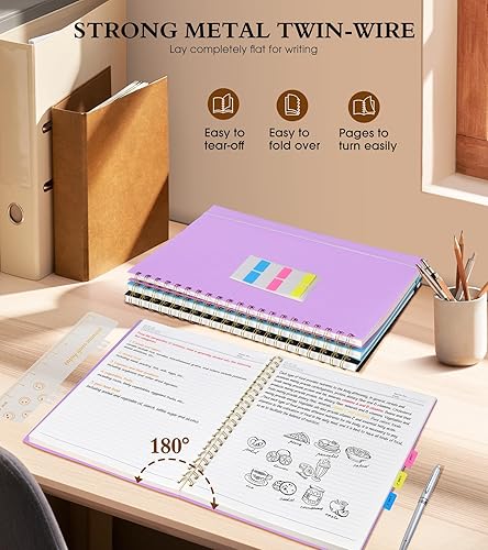 Miniatura 6 de Cuaderno de espiral de 8.5 x 11 pulgadas, cuadernos grandes A4 para mujeres y hombres, diario rayado universitario, papel de 3.53 ozm, diarios
