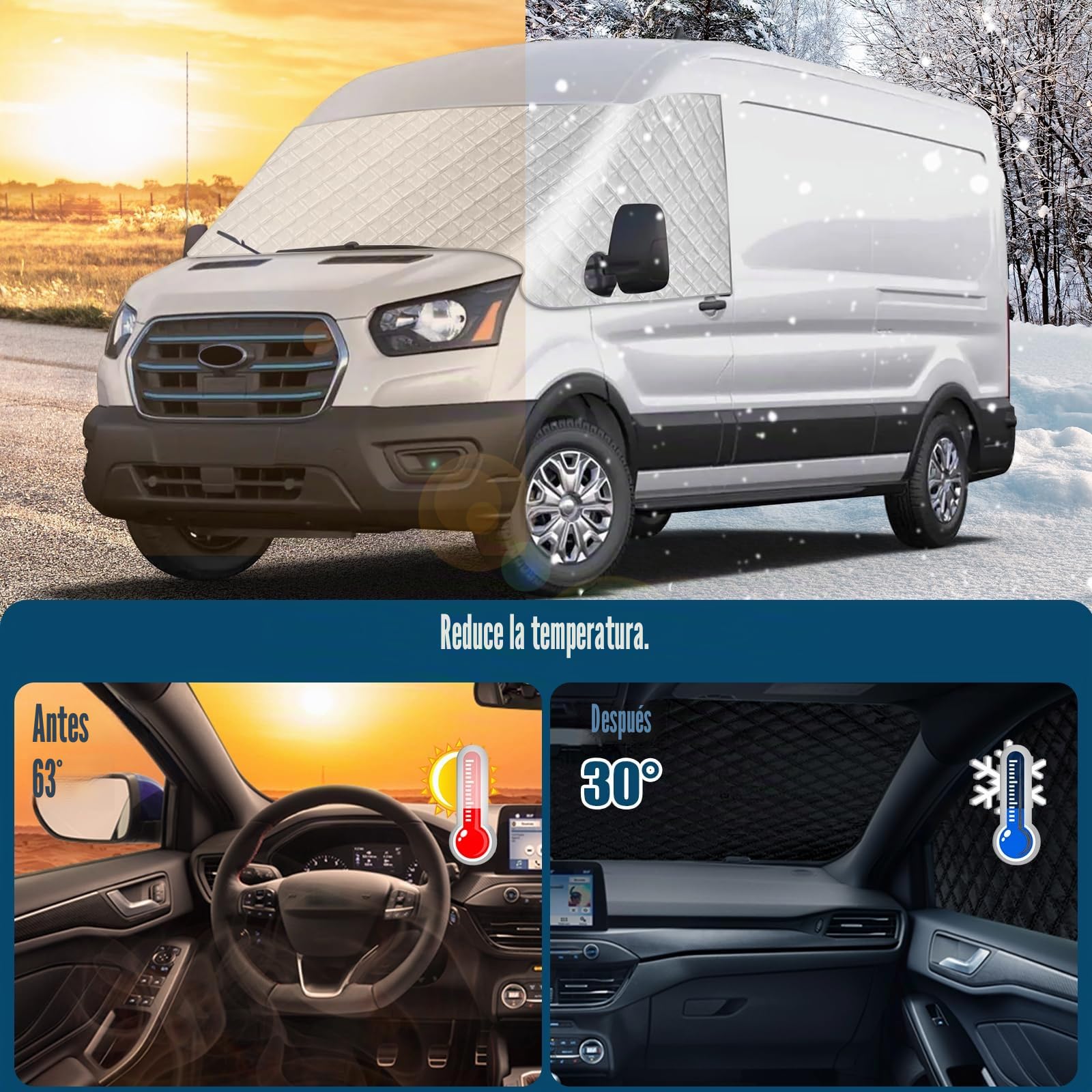 Parabrisas para Ford Transit MK8 MK9 2014-2026, Cubierta Exterior Plateada para el Parabrisas, Cubierta de Protección contra Heladas y Nieve