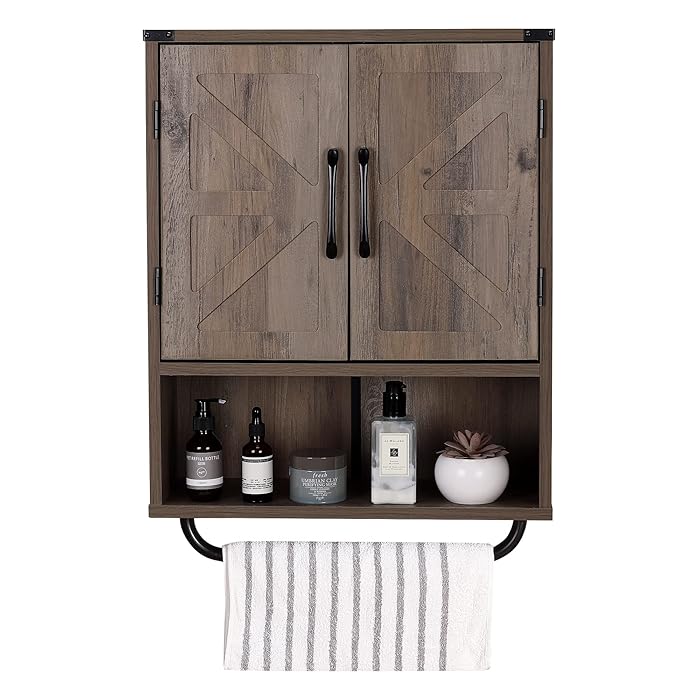 Buy Rustic Wood Wall Mounted Storage with Two Barn Door, 3Tier