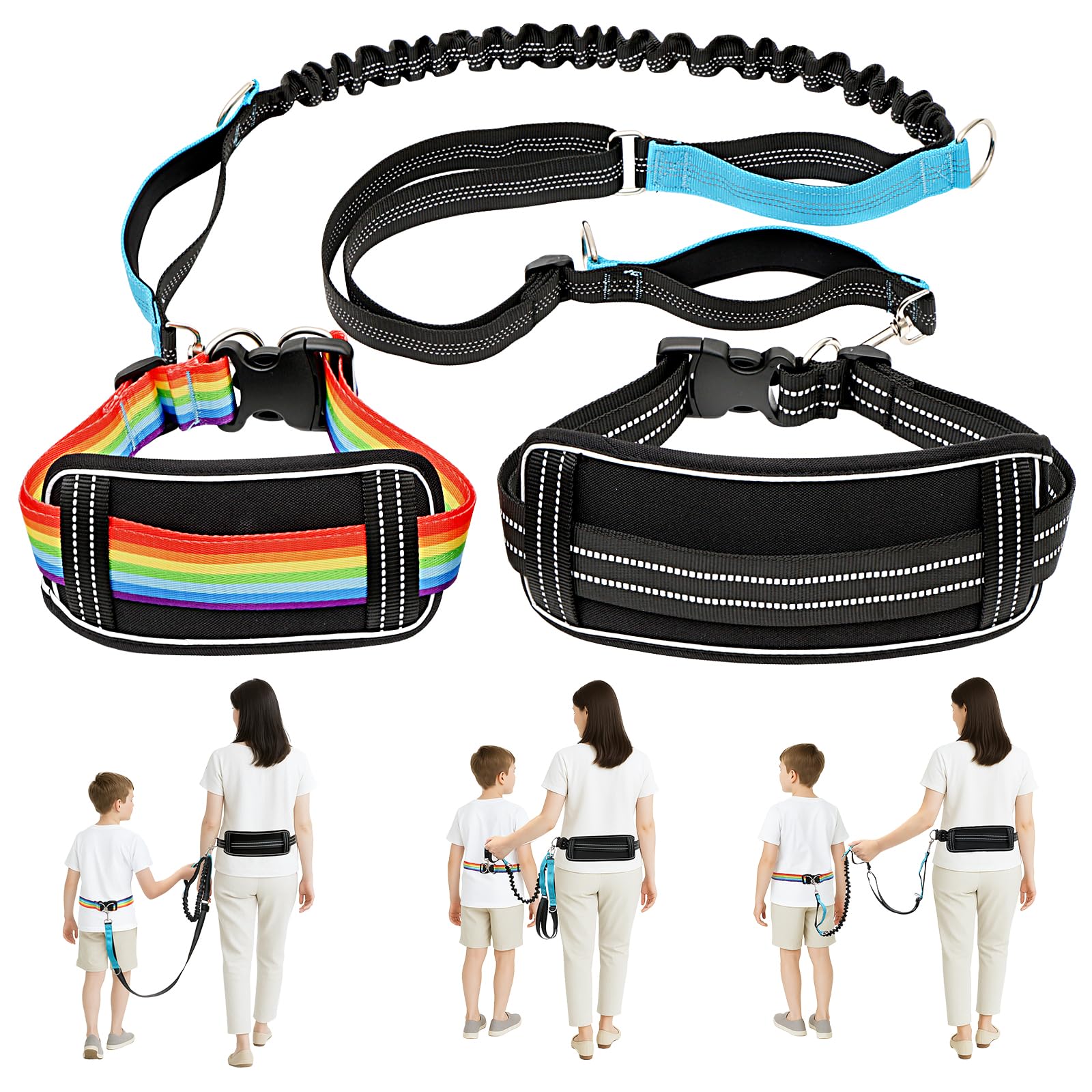 Waist Leash Harness with Soft Cushion for Autism Special Needs ADHD/ASD Children, Hands Free Safety Walking Harness with Light Reflector and 3 Padded