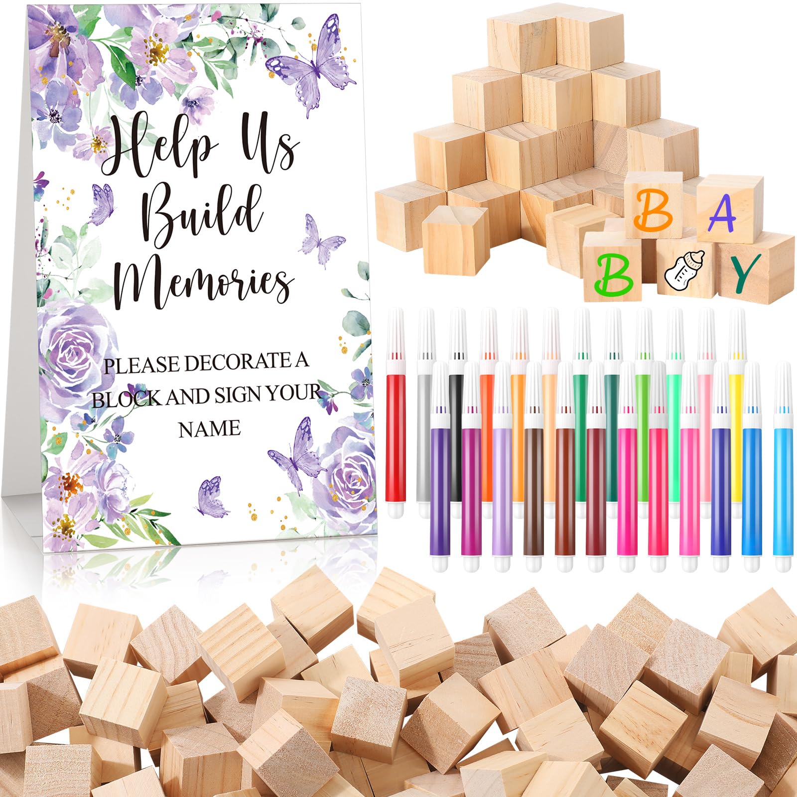 Dinifee 125 Pcs Baby Shower Decorate a Block Game Set - stacking blocks | Mubboo