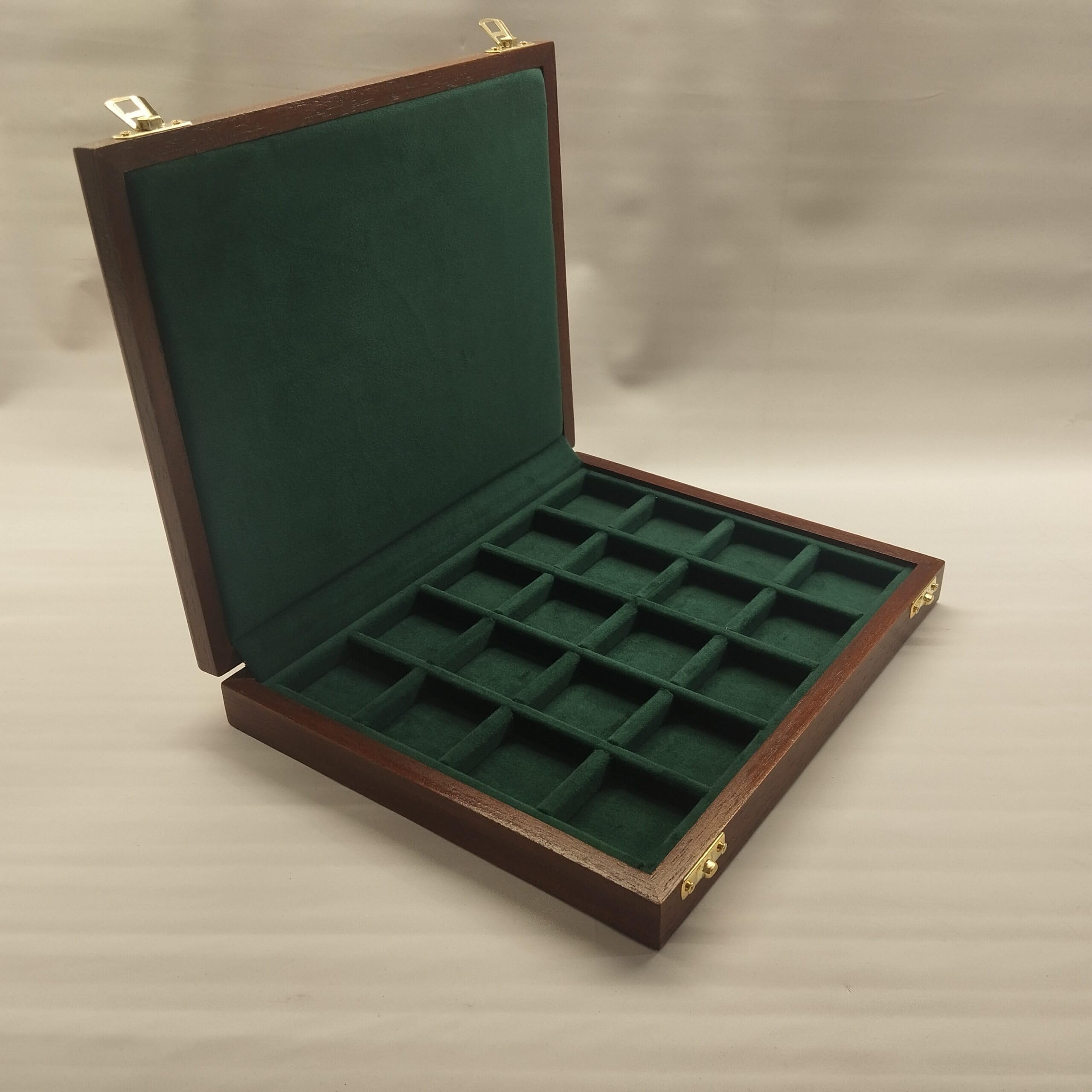 Caja monetario para monedas y medallas de colección, madera maciza hecha a mano, 20 compartimentos, interior aterciopelado, numismática, artesanía italiana