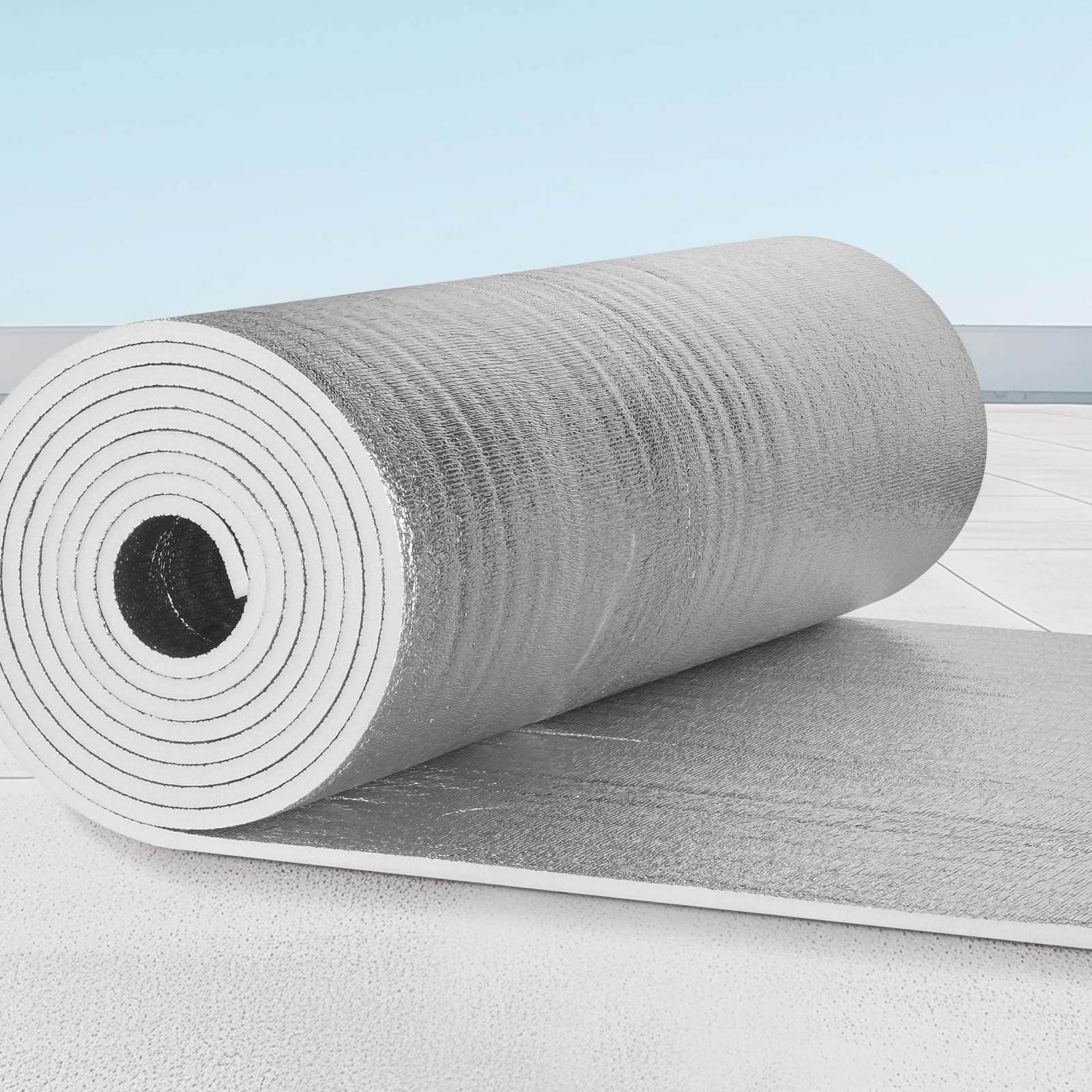 VEVOR Aislamiento Térmico Reflectante Doble Rollo de Aislamiento Barrera Radiante 7,62x1,22 m Núcleo de Espuma EPE Grosor de 15,1 mm Lámina de Aluminio de Doble Cara para Ventana, Techo de RV