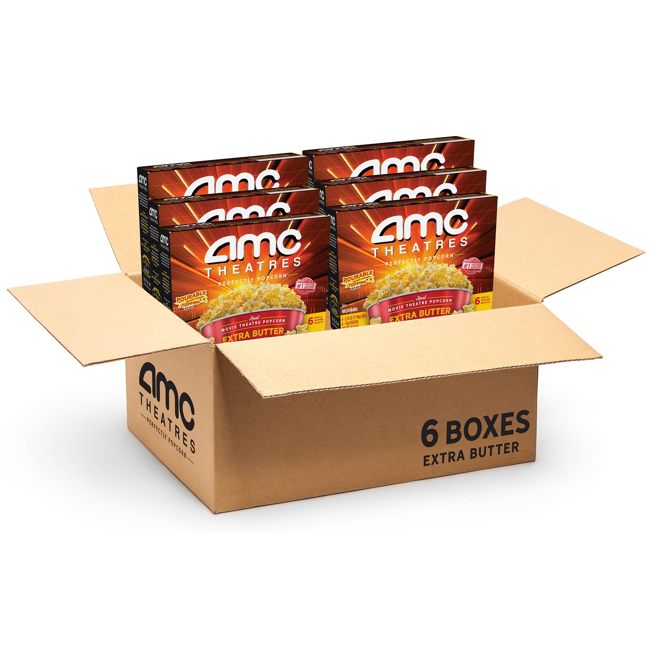 AMC Theatres Microwave Popcorn, Extra Butter, 2.75 oz (6 Boxes, 36 Count)