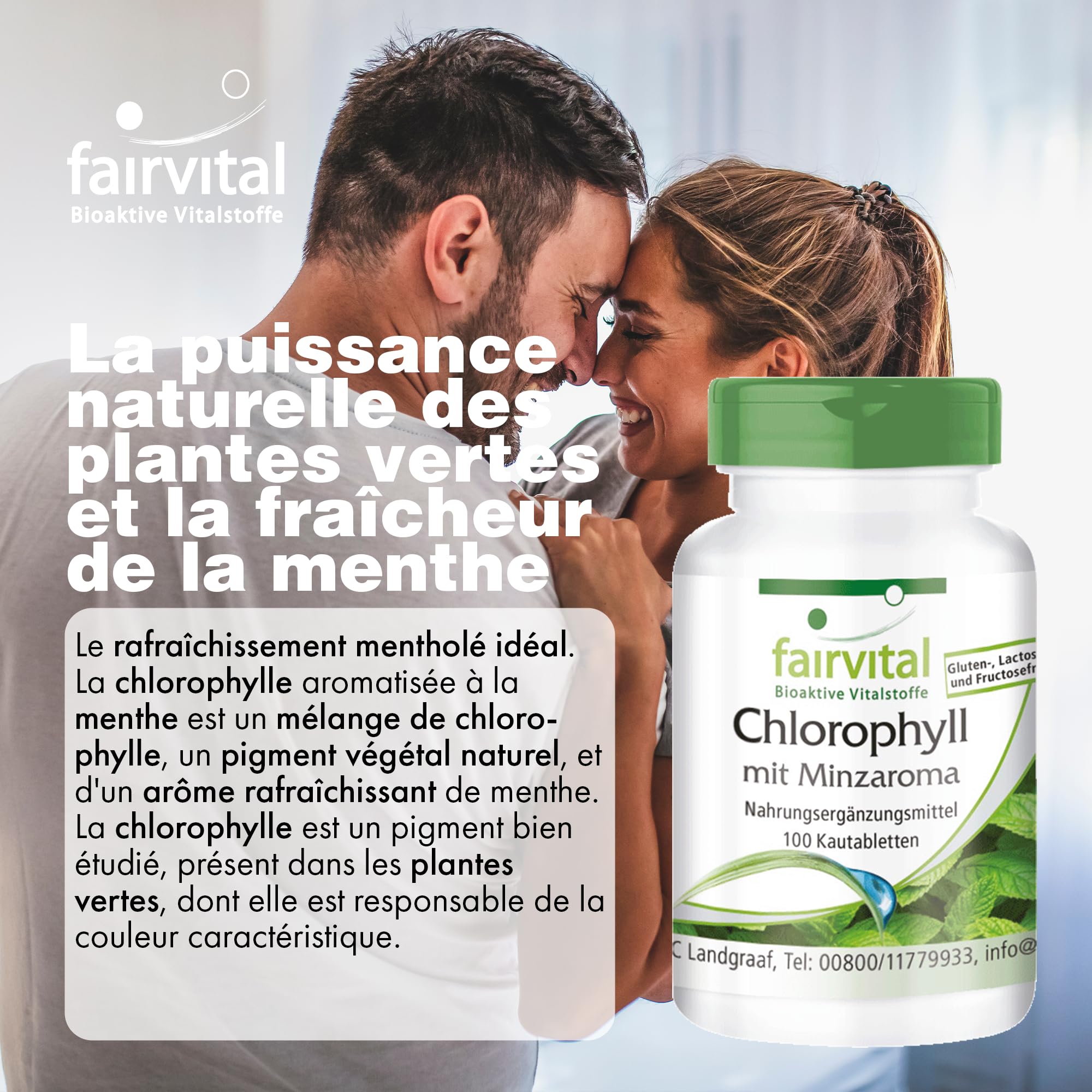 fairvital Comprimés de chlorophylle à l'arôme de menthe, 100 comprimés à croquer, VÉGÉTALIEN
