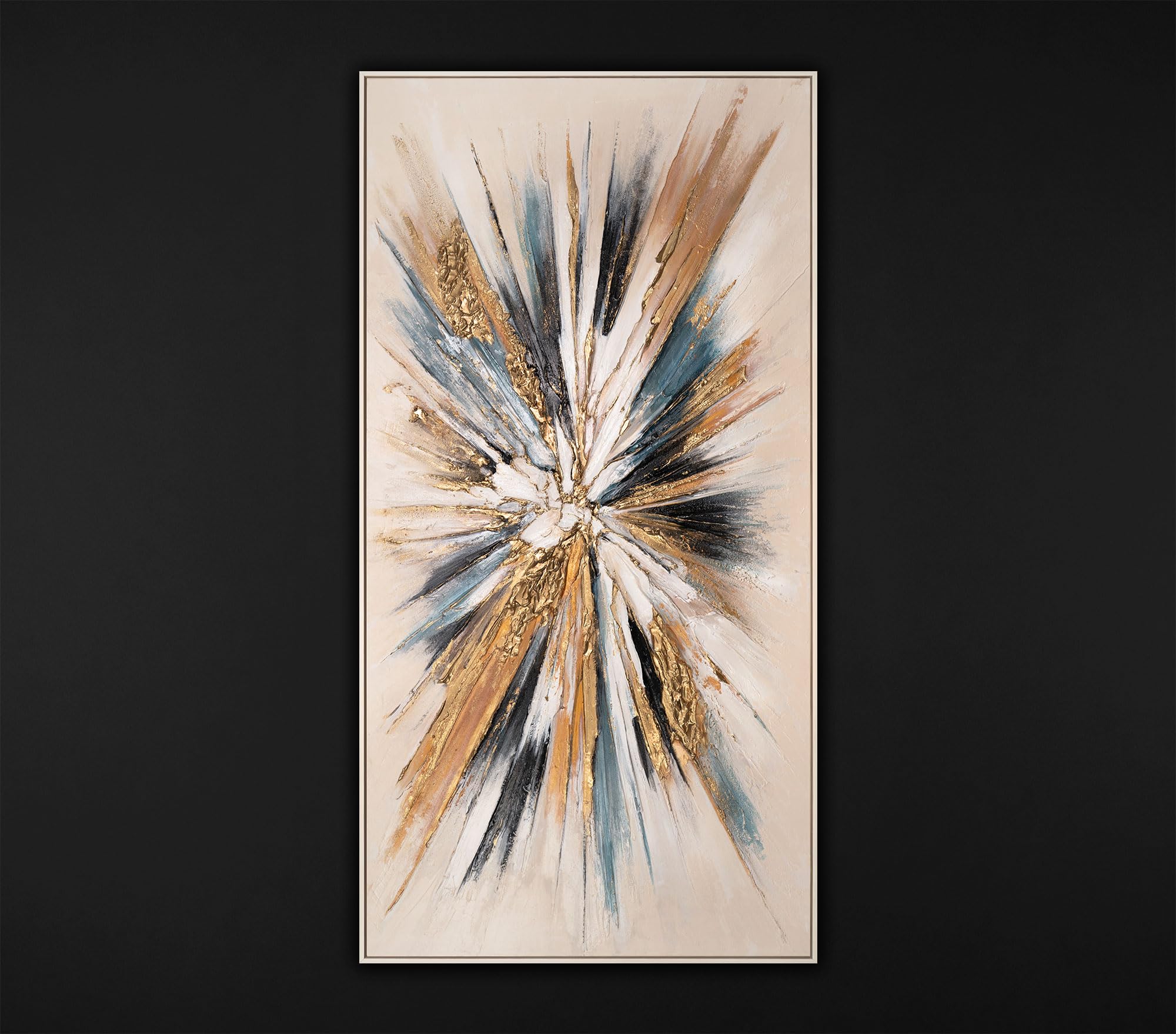 YS-Art Luxus bunte Abstrakt Acryl Gemälde auf Leinwand leinwand mit Rahmen beige handgemalt Wandbild Wohnzimmer modern Wohndekor Bilder Büro echte Kunst 100x50 cm