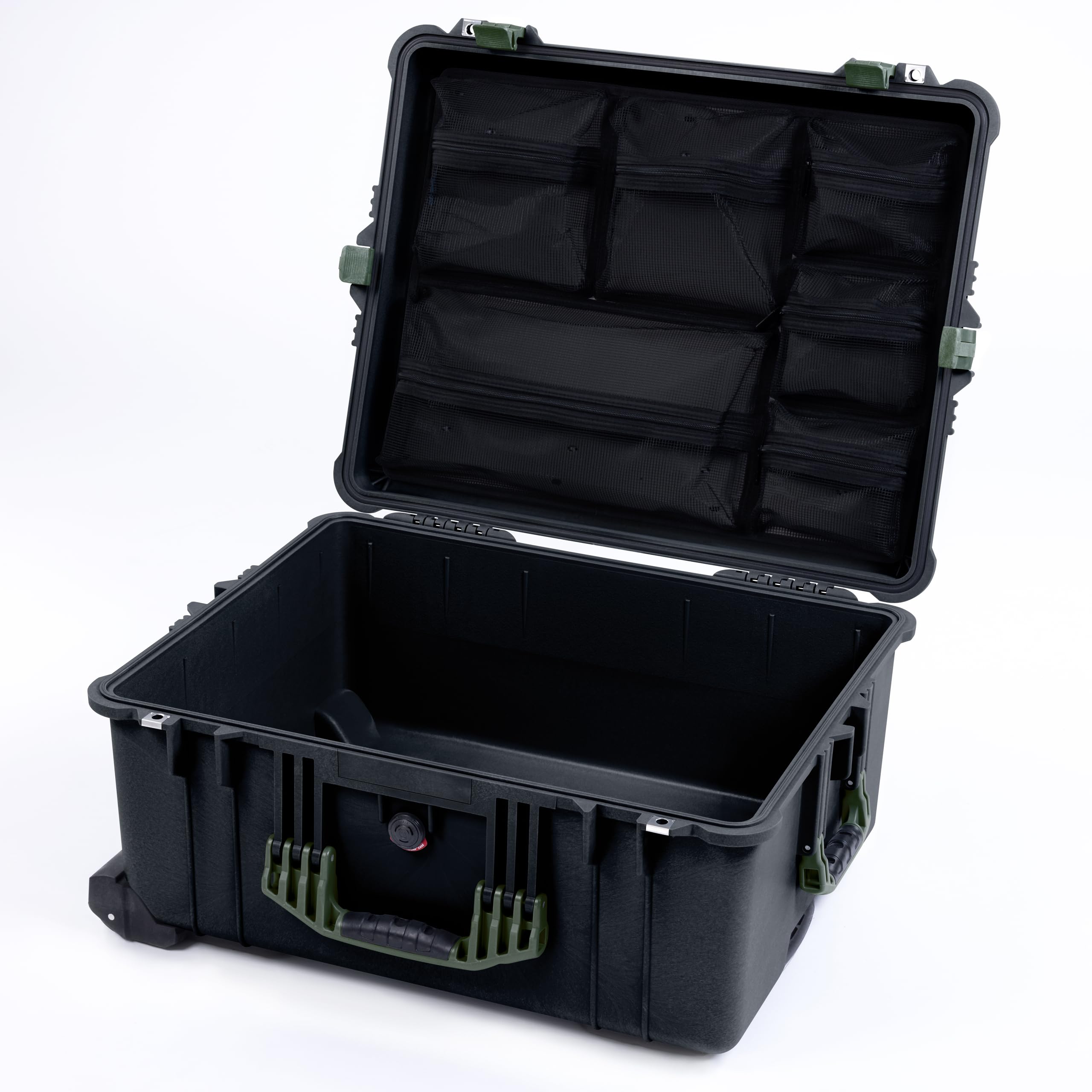 Pelican 1610 Case by ColorCase - Black - Large Sized Waterproof Case Mesh Lid Organizer - OD Green Handles & Latches
