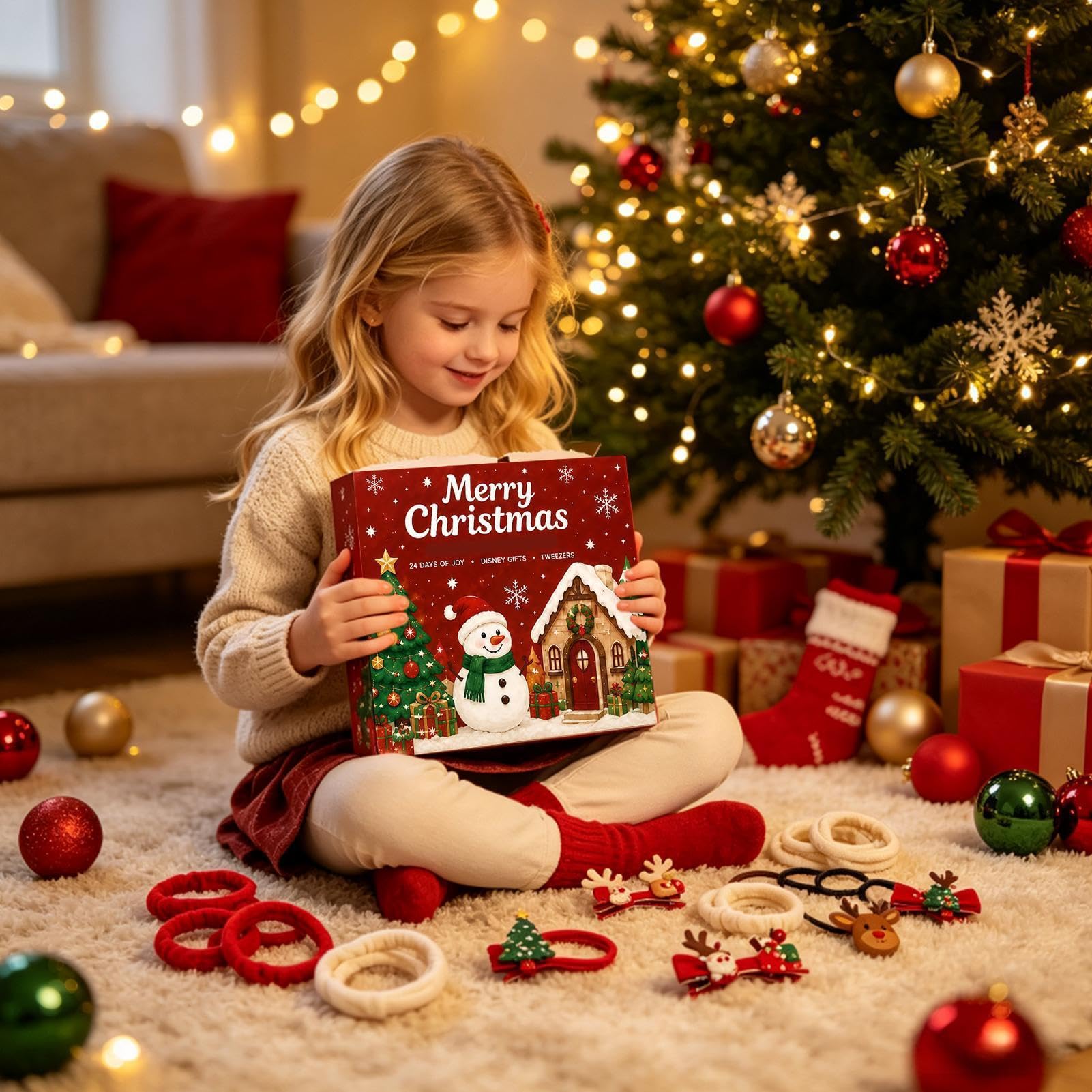 Calendario natalizio conto alla rovescia Babbo Natale accessori per capelli | Set per conto alla rovescia natalizio per ragazze, 24 giorni, per feste di amici, premi scolastici, calza della Befana