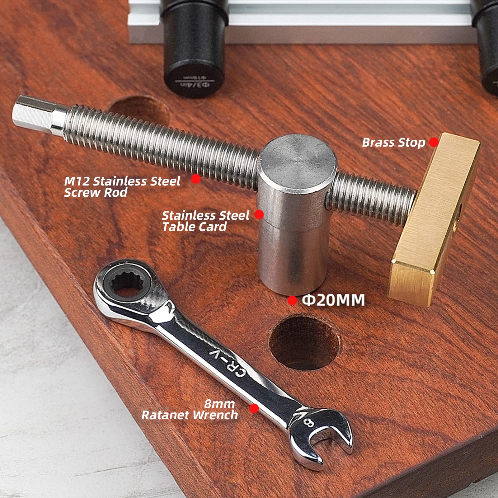 Lot de 6 pinces pour établi de table avec arrêts de banque, étau de travail du bois, pince à fixation rapide, pince à fixation rapide, pince de banc pour trou de 20 mm