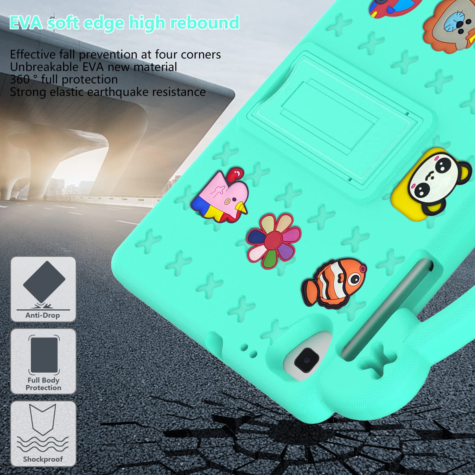 Etui dla dzieci do Nokia T20 (TA-1392) 2021 Released 10.36-Cala, odporny na wstrzasy cale cialo uchwyt stojak etui ochronny z uchwytem do Nokia Tablet T20, Zielony