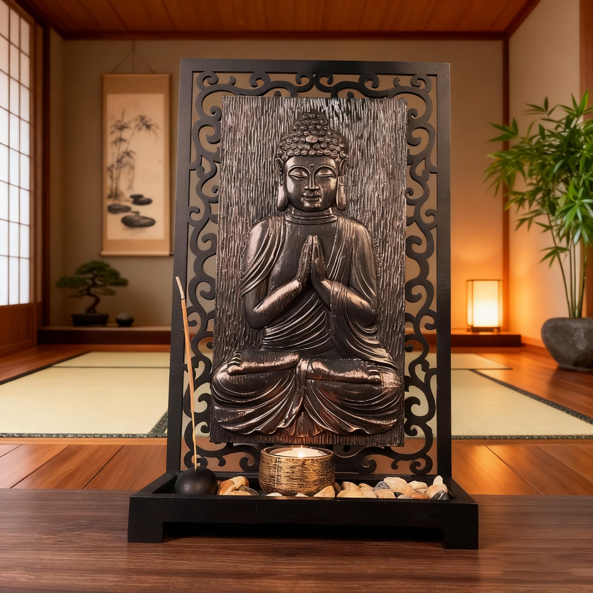 Buddha-Statuen Kerzenhalter Retro-Stil Räucherschale Teelicht Zen-Statue Ideal für Meditation Feng Shui und Wohnkultur Festtagsdekoration Bringt Glück