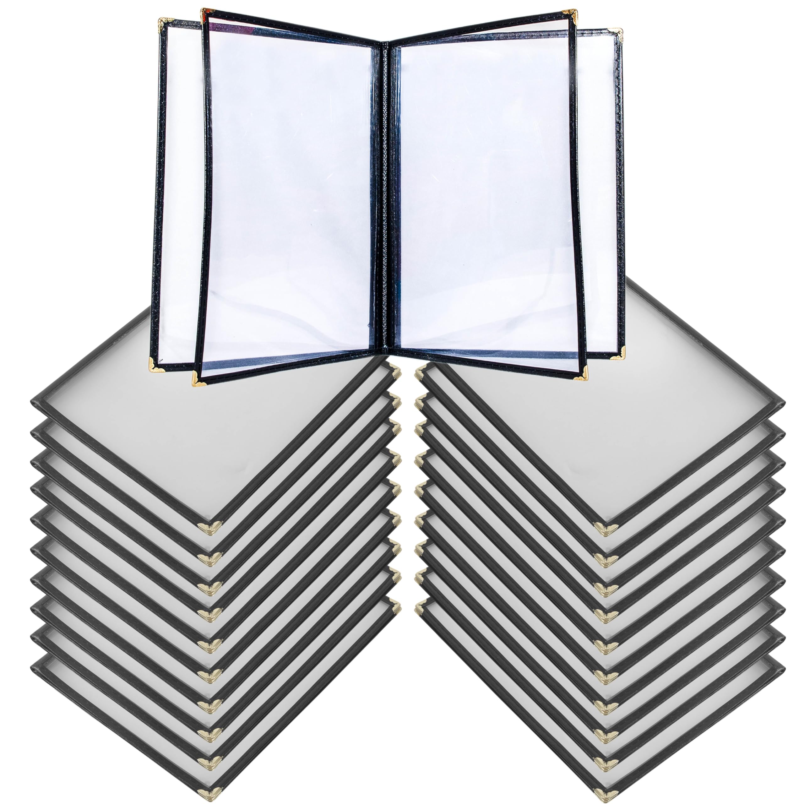 Ciwenkai Menu Covers 8.5 x 11 Inch - Pack of 20 Transparent Restaurant Menu Covers for Home and Restaurant Use - 4-Page 8-View Design, Protective Film Included