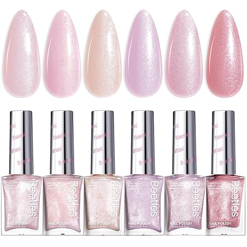 Beetles Pink Nail Polish Set, 6 Colors Glitter Quick Dry