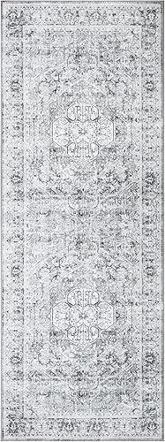 Miniatura 2 de Bloom Rugs Camino de medallón tradicional lavable antideslizante de 10 pies  griscarbón para entrada, pasillo, baño y cocina, tamaño exacto 2.5 x 10