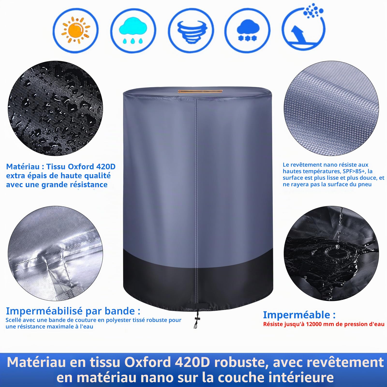 Grande Housse de Pneu pour Le Rangement, Sac de Rangement pour pneus 420D Durable, étanche à l'eau et à l'intérieur, Housse de Protection Universelle Contre la poussière avec Fermeture éclair étanche
