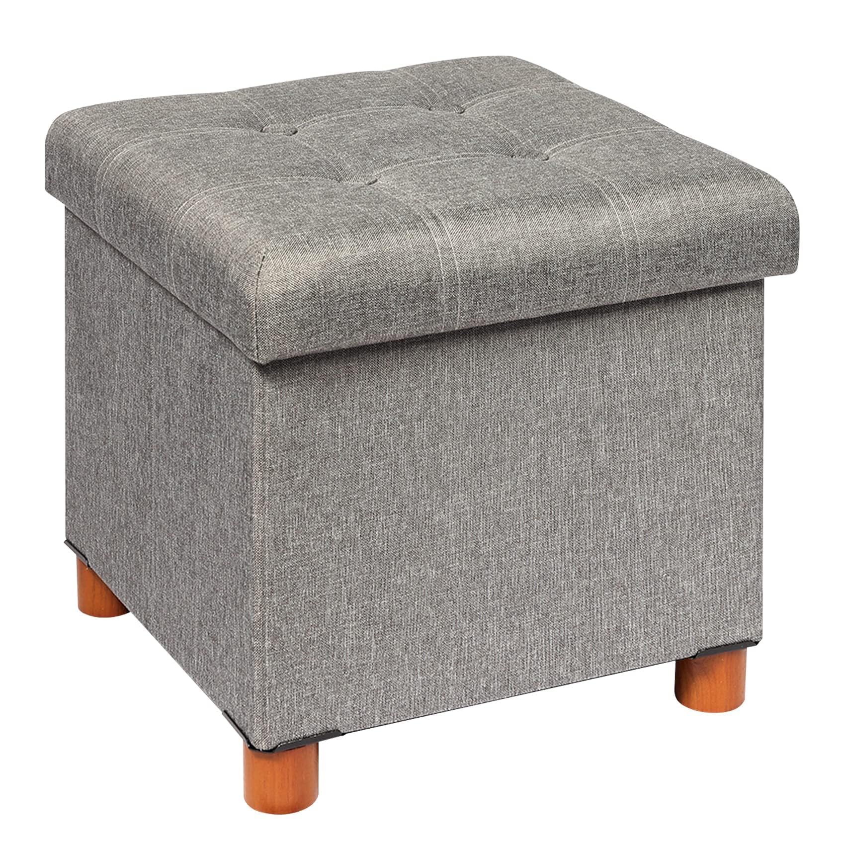 B FSOBEIIALEO Storage Ottoman with Tray, Foot Stools and Ottomans with Legs, Storage Cube Seat Linen Grey 15"The Forest Stewardship Council