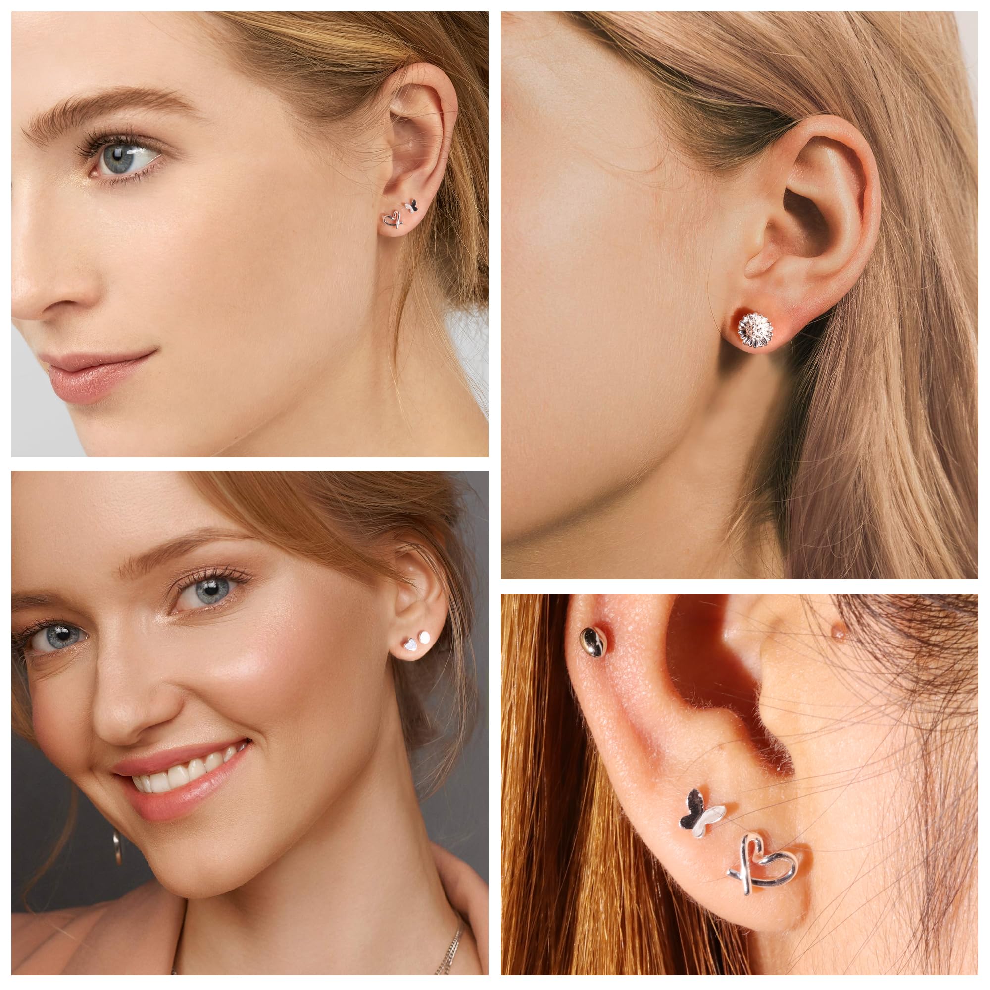 ASH'S CHOICE 6 Stück Damen-Ohrringe, Edelstahl, Piercing, Knorpel, Helix, S925/vergoldet 14 Karat