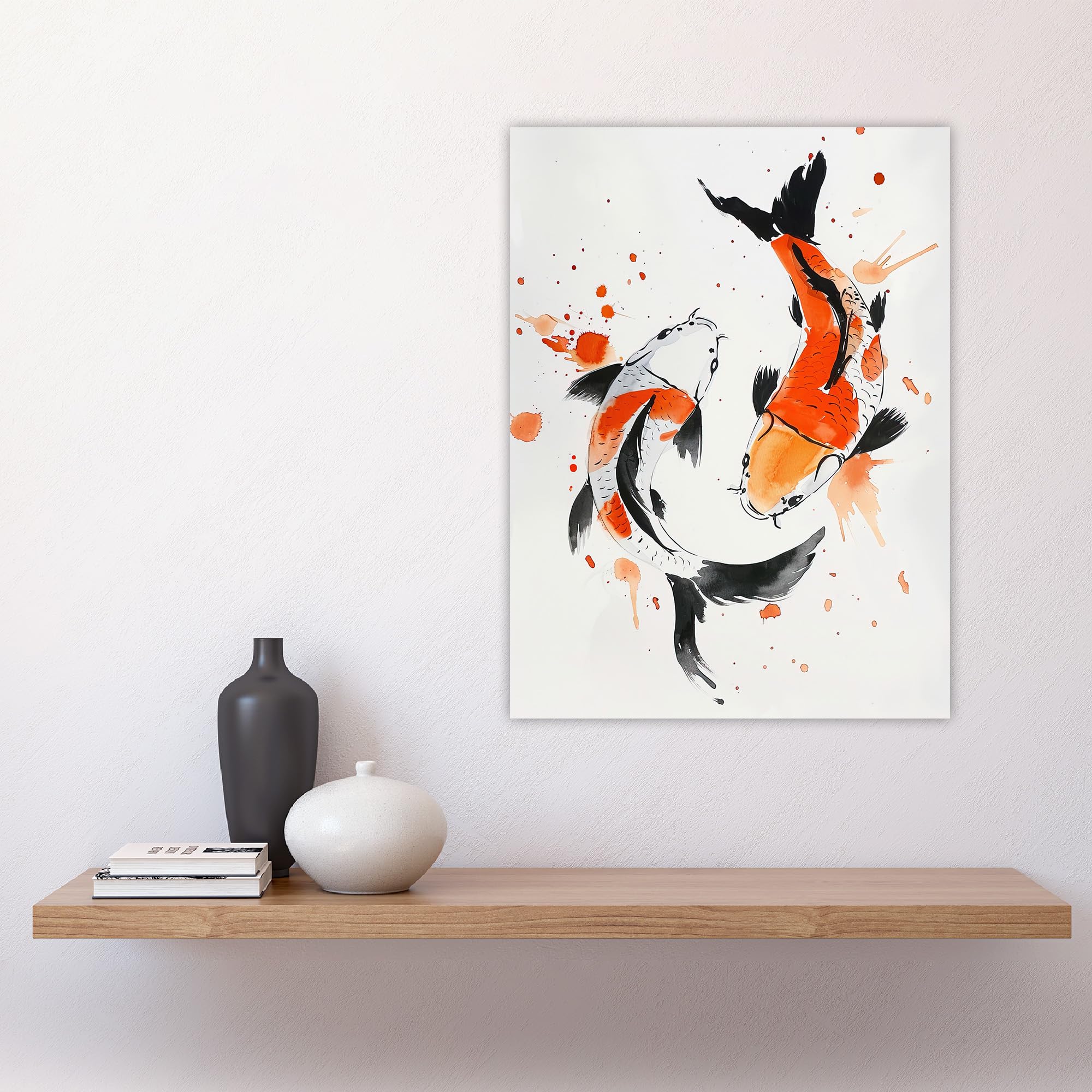 Artery8 Two Koi Carp Fish Orange Black Watercolour Living Room Large Wall Art Poster Print Thick Paper 18X24 Inch - Image 4