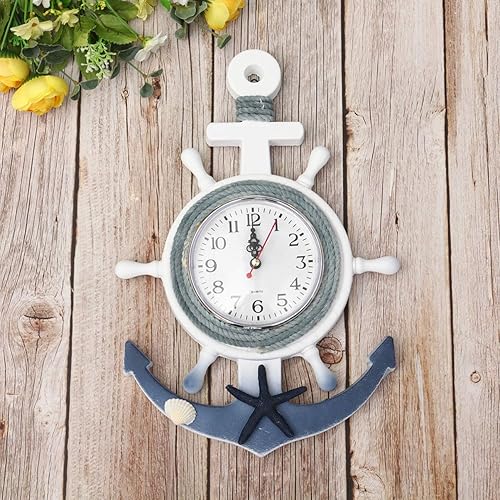 Miniatura 9 de WINOMO Reloj de pared con ancla de barco, estilo mediterráneo, con temática náutica, reloj de pared silencioso, decoración colgante para sala de