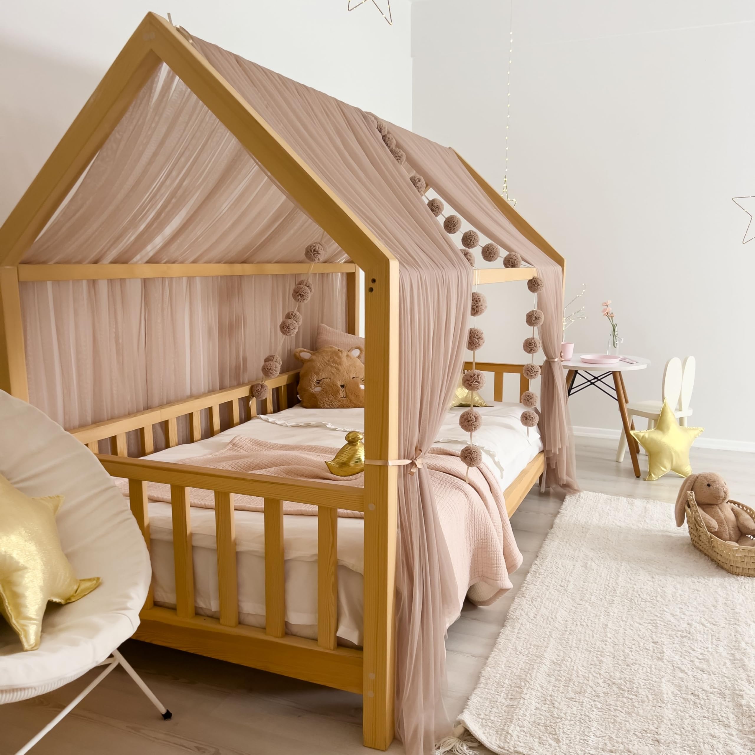 Montessori - Toldo de cama para habitación de niños y niñas, elegante decoración de tul para habitación de niños, cortina de cama para niños pequeños con drapeado suave (tinta, 420 cm, juego 1)