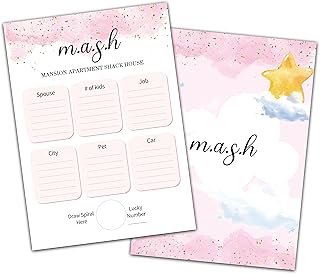 Slumber Party Games for Adults, M.A.S.H Sleepover Games Card, Blush Pink Pajama Party Game Idea, Girls Birthday Party Supplies & Activity, Set of 30 Game Cards-A08