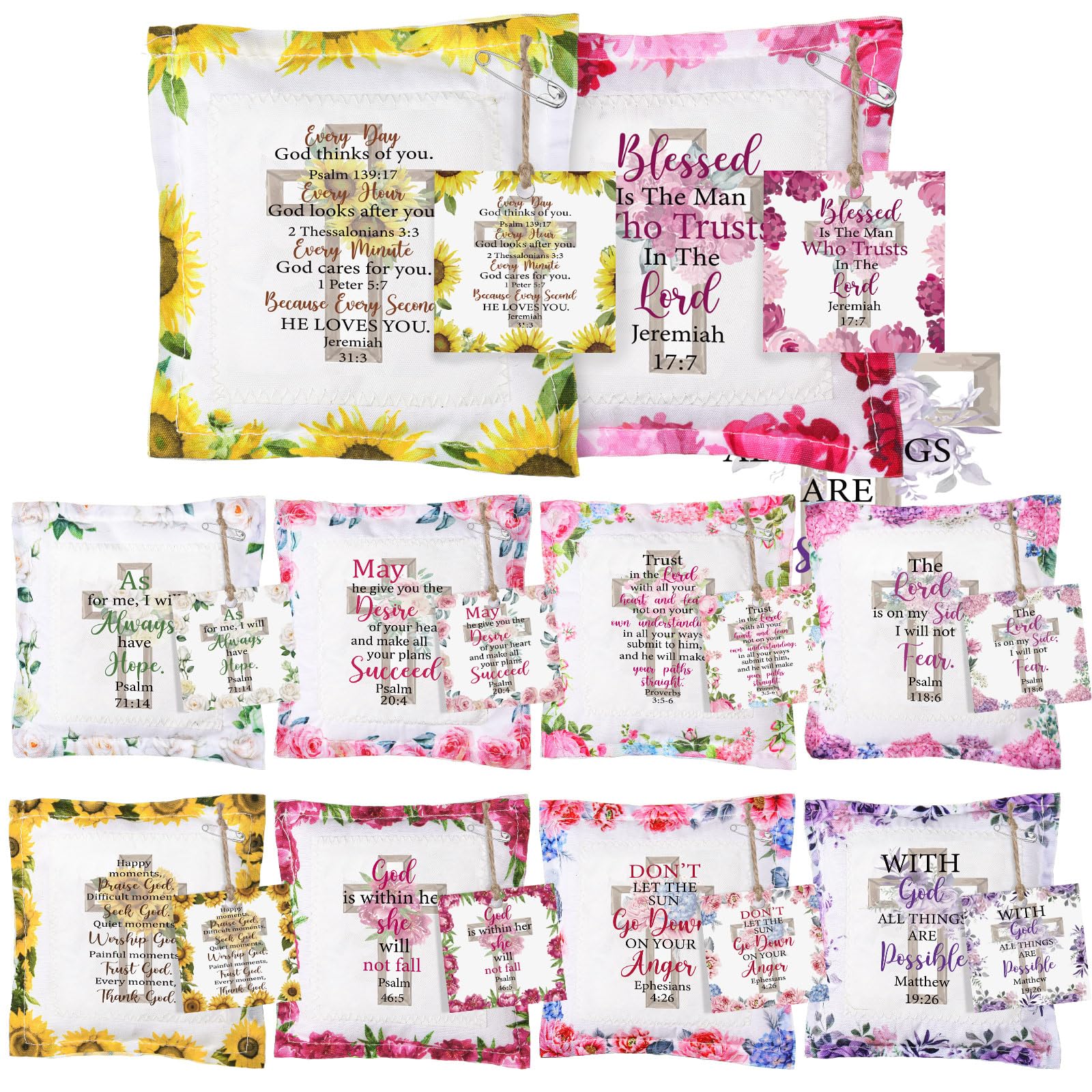 Hahafelt 10 Pack Prayer Quilt with Cross Inside, Vintage Scripture Prayer Quilt Squares Christian Gifts for Women Easter Mother's Day Pastor Appreciation Gifts
