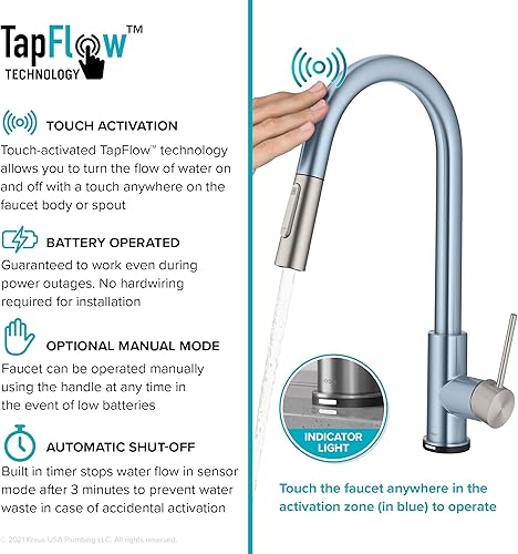 Miniatura 5 de Kraus KTF-3104CH Oletto - Grifo de fregadero de cocina contemporáneo de un solo mango con pulverizador desplegable, 16 58 pulgadas, cromado