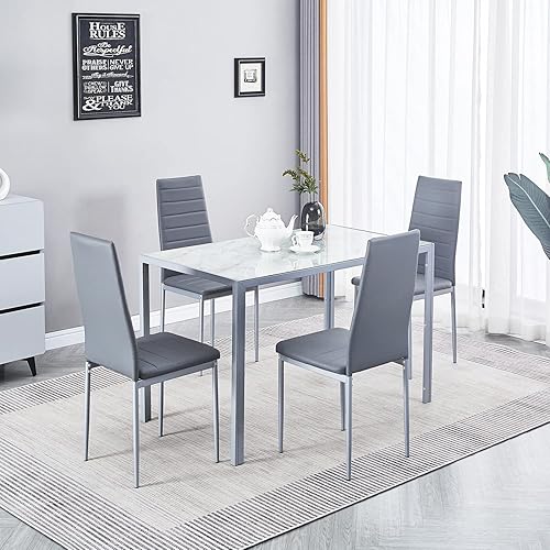 Miniatura 69 de Juego de 4 sillas de comedor, silla auxiliar tapizada, sillas modernas de cocina y comedor, silla de comedor de piel sintética lavable con patas de