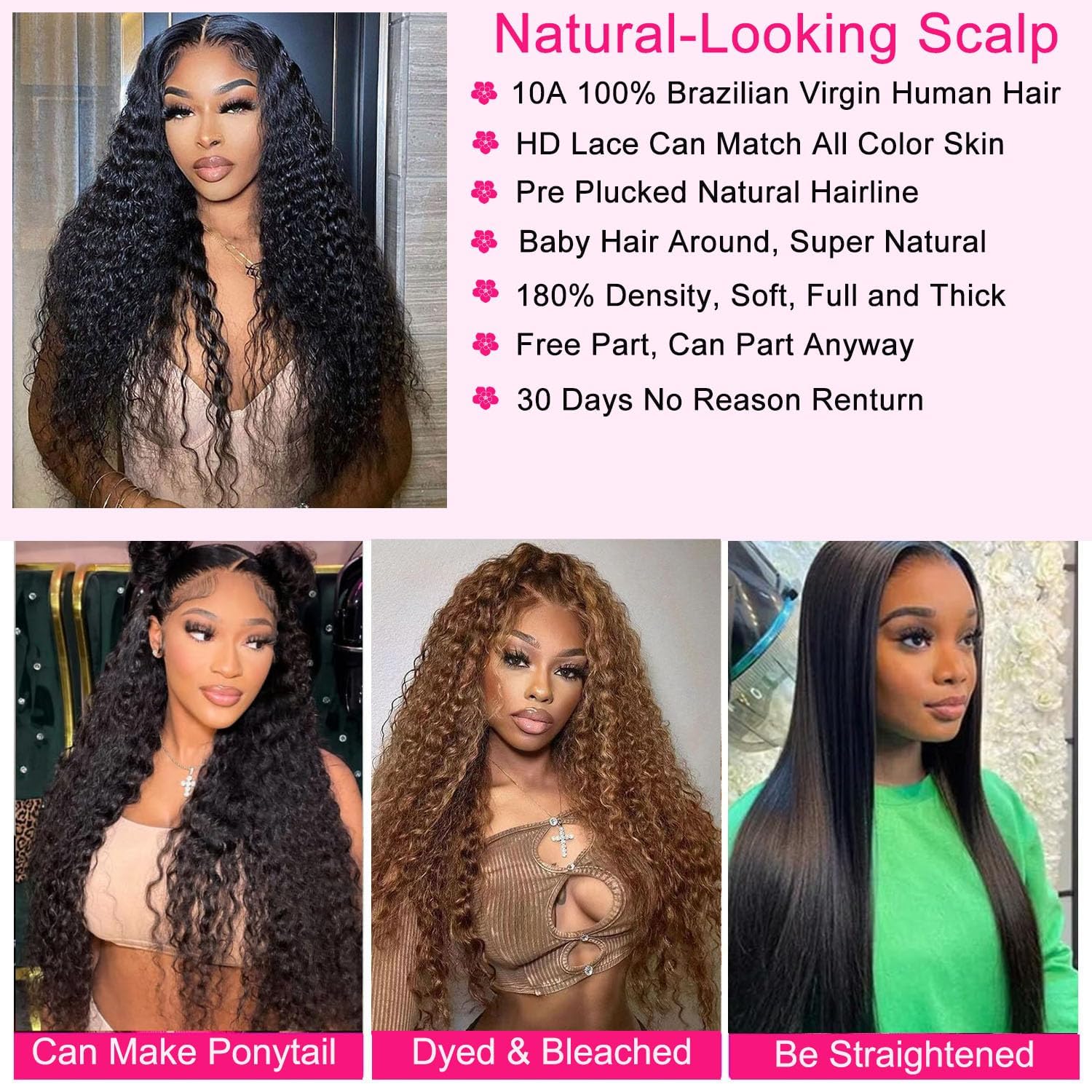 Hoiloxa 30 Inch 5x5 HD Lace Closure Wigs Human Hair Deep Wave Lace Front Wigs Human Hair Wet and Wavy Deep Curly Closure Wig 180% Density Glueless Curly Wig Deep Wave Wig