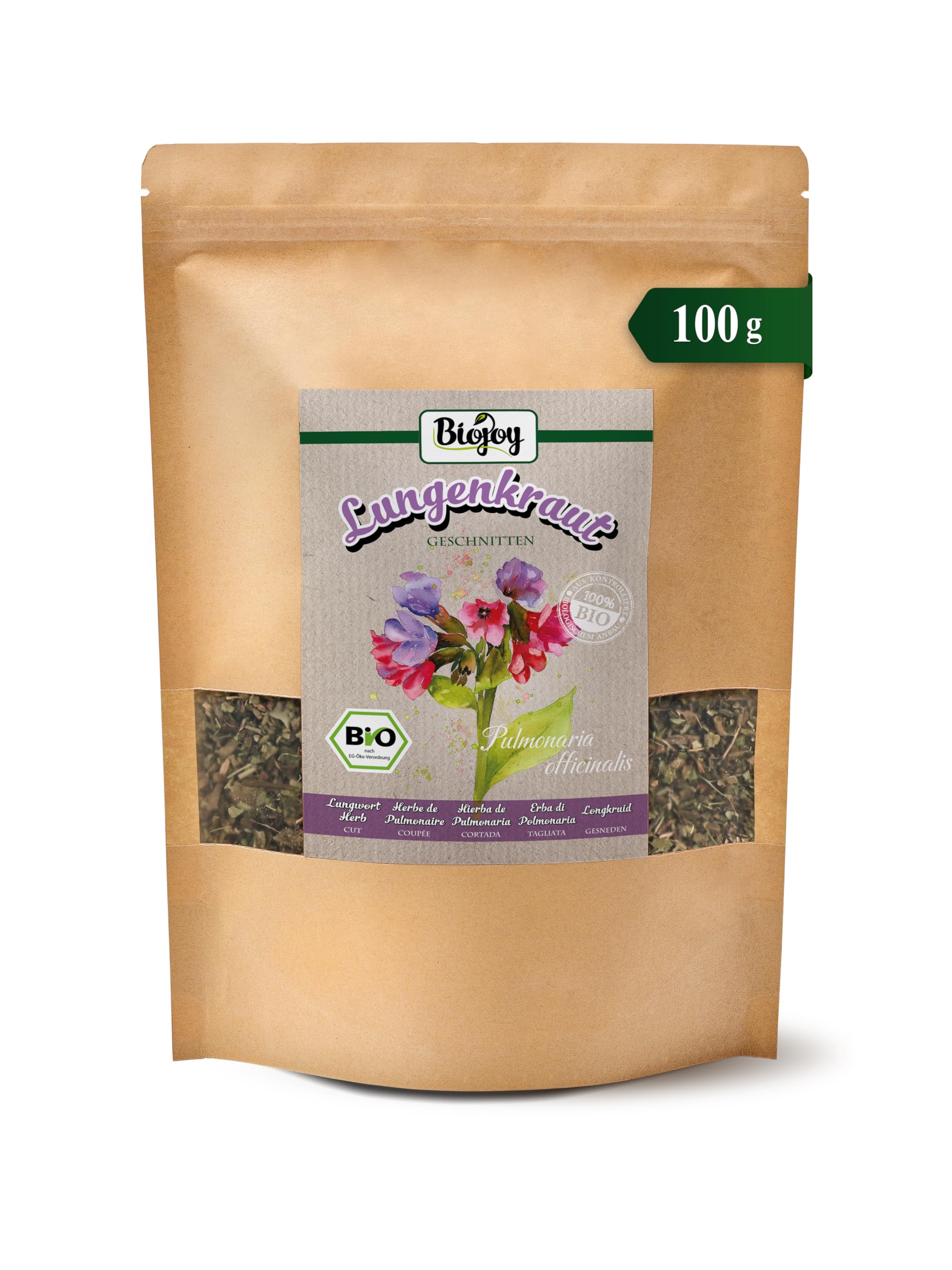 Biojoy BIO-Lungenkraut Tee (100 g), Lungenkraut getrocknet und geschnitten (Pulmonaria officinalis)
