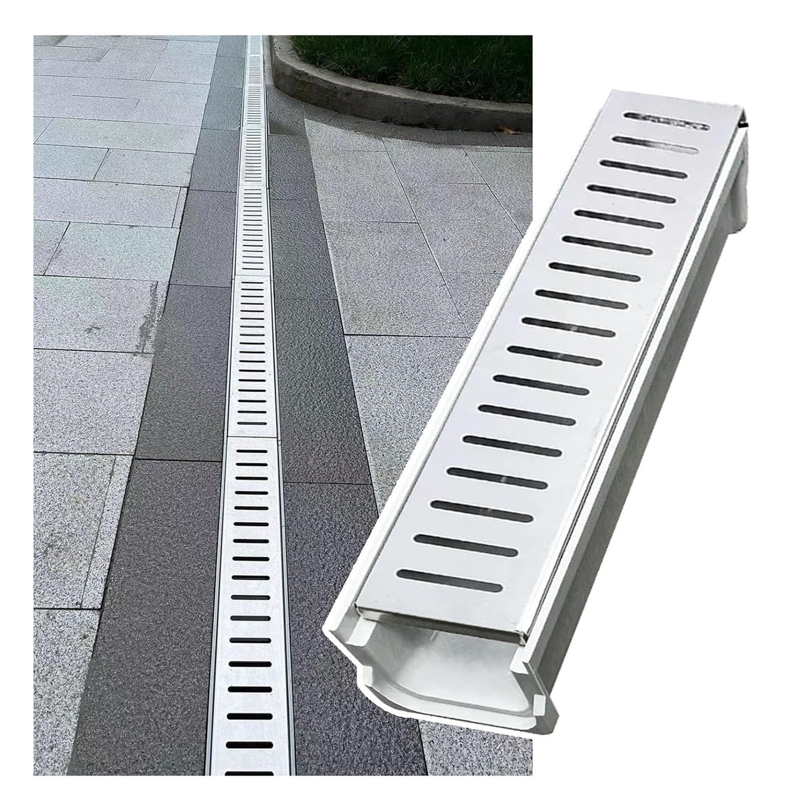 GJZQDKX U-Shaped Drainage Channel with Grate for Wastewater Rainwater Drainage for Patios & Yards Residential & Commercial Water Drainage Gutter (100x21x10cm)