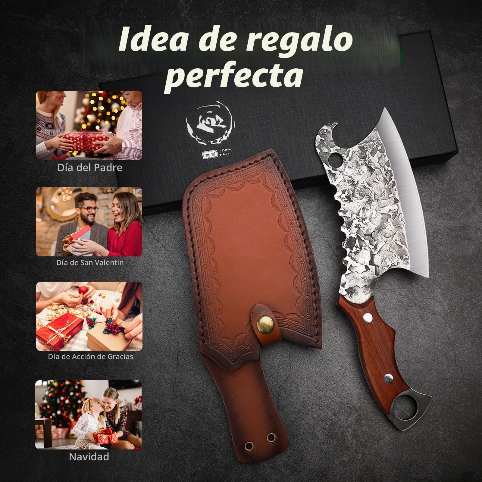 DRAGON RIOT Cuchillo Carne Chino Forjado a Mano con Funda de Cuero