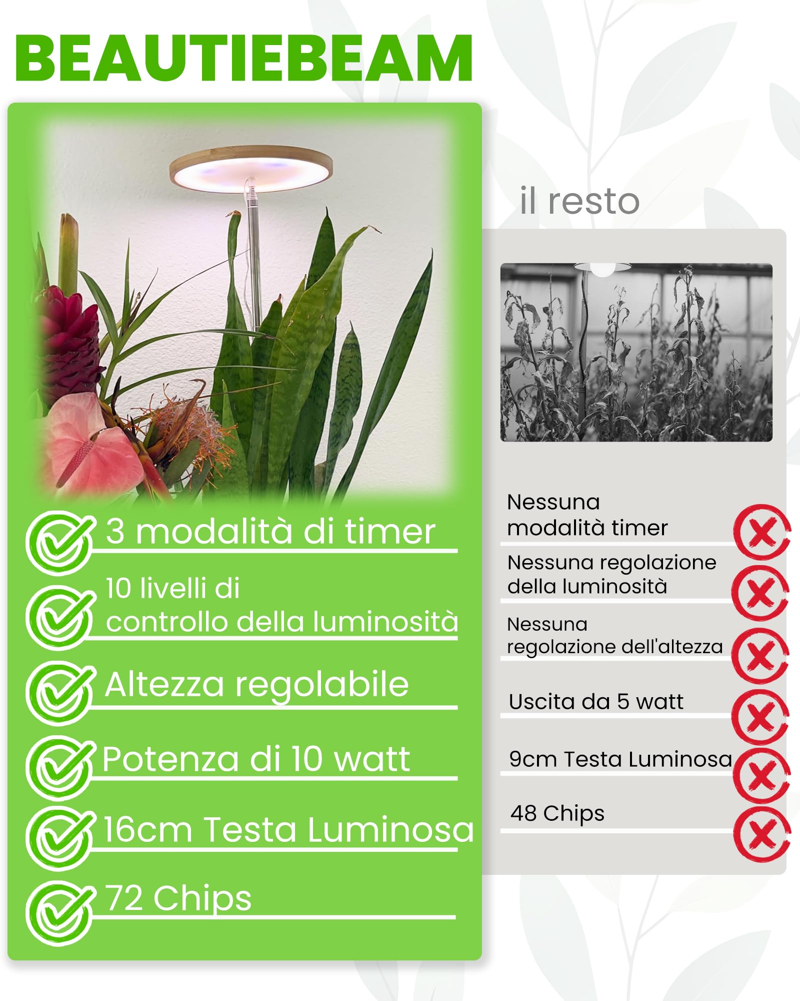 Lampada per la crescita delle piante d'interno, LED Grow Light Full Spectrum, altezza regolabile, timer automatico, bassa tensione di sicurezza da 5 V, idea per grandi piante