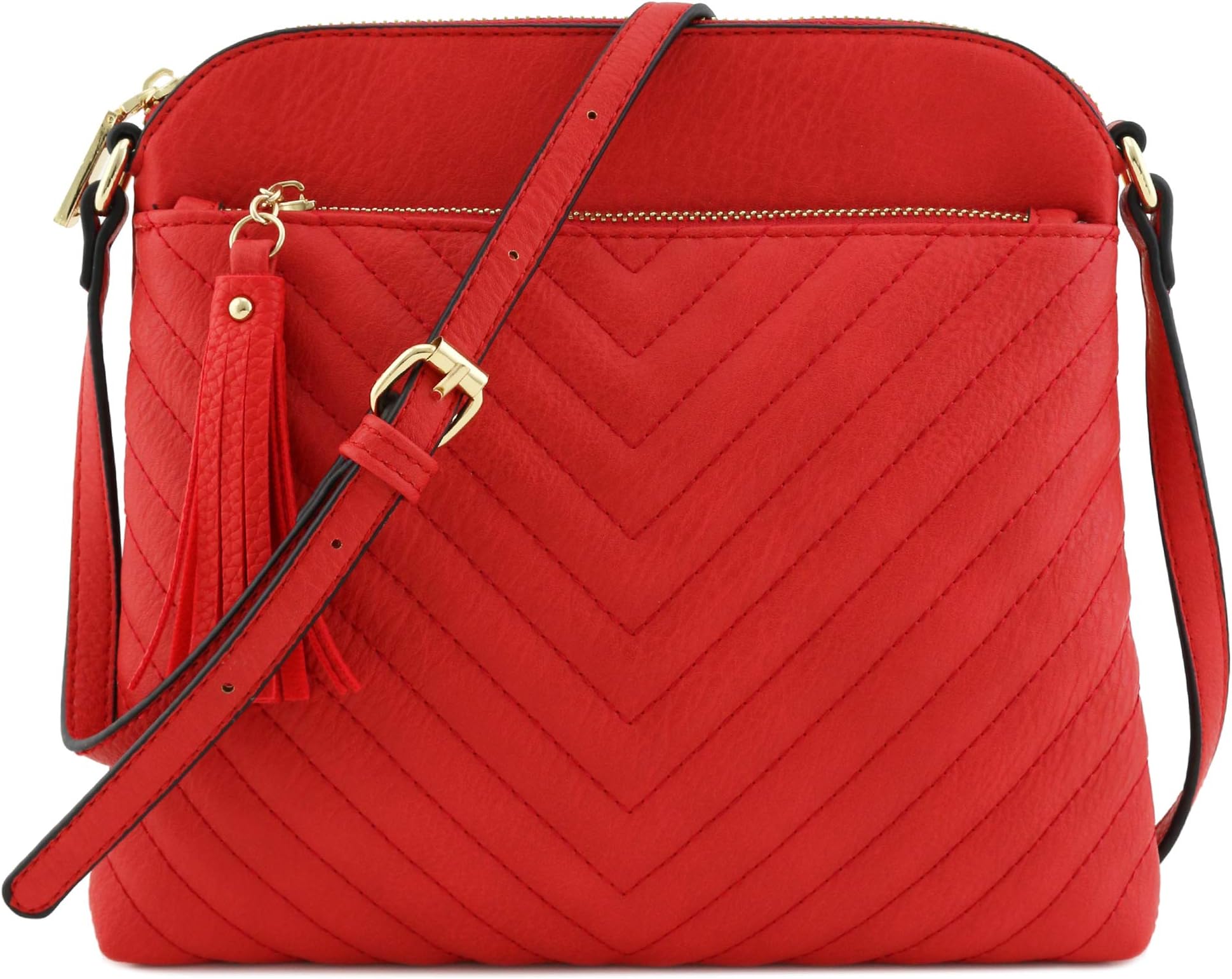 FashionPuzzleChevron Quilted Medium Crossbody Bag with Tassel Accent