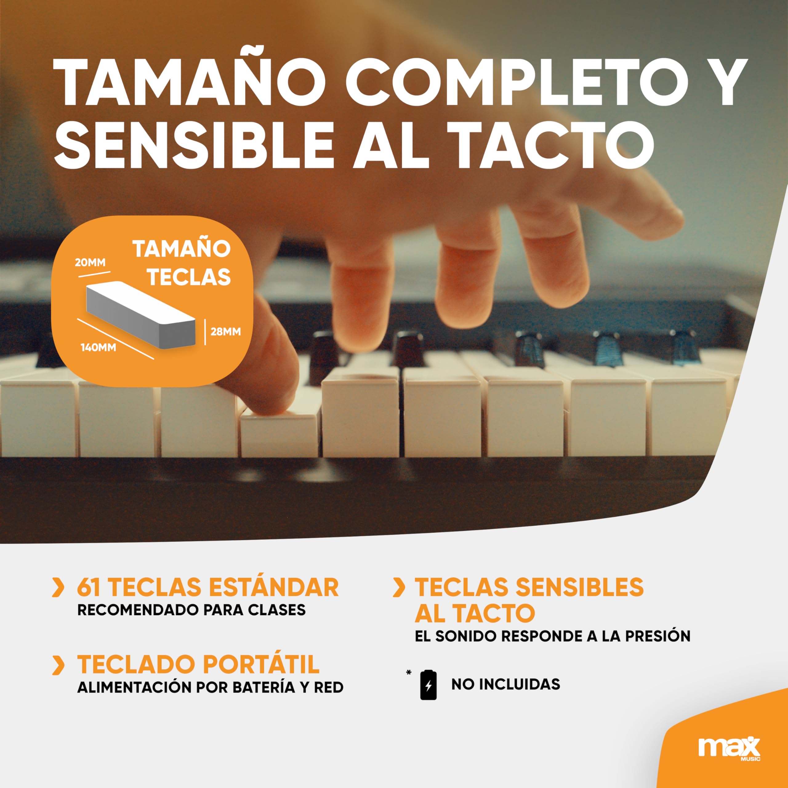 MAX Rhapsody61P - Teclado Piano eléctrico de 61 teclas sensibles, función de aprendizaje, altavoces, pantalla, 50 canciones de demo, para principiantes y profesionales, 300 sonidos, 8 percusiones