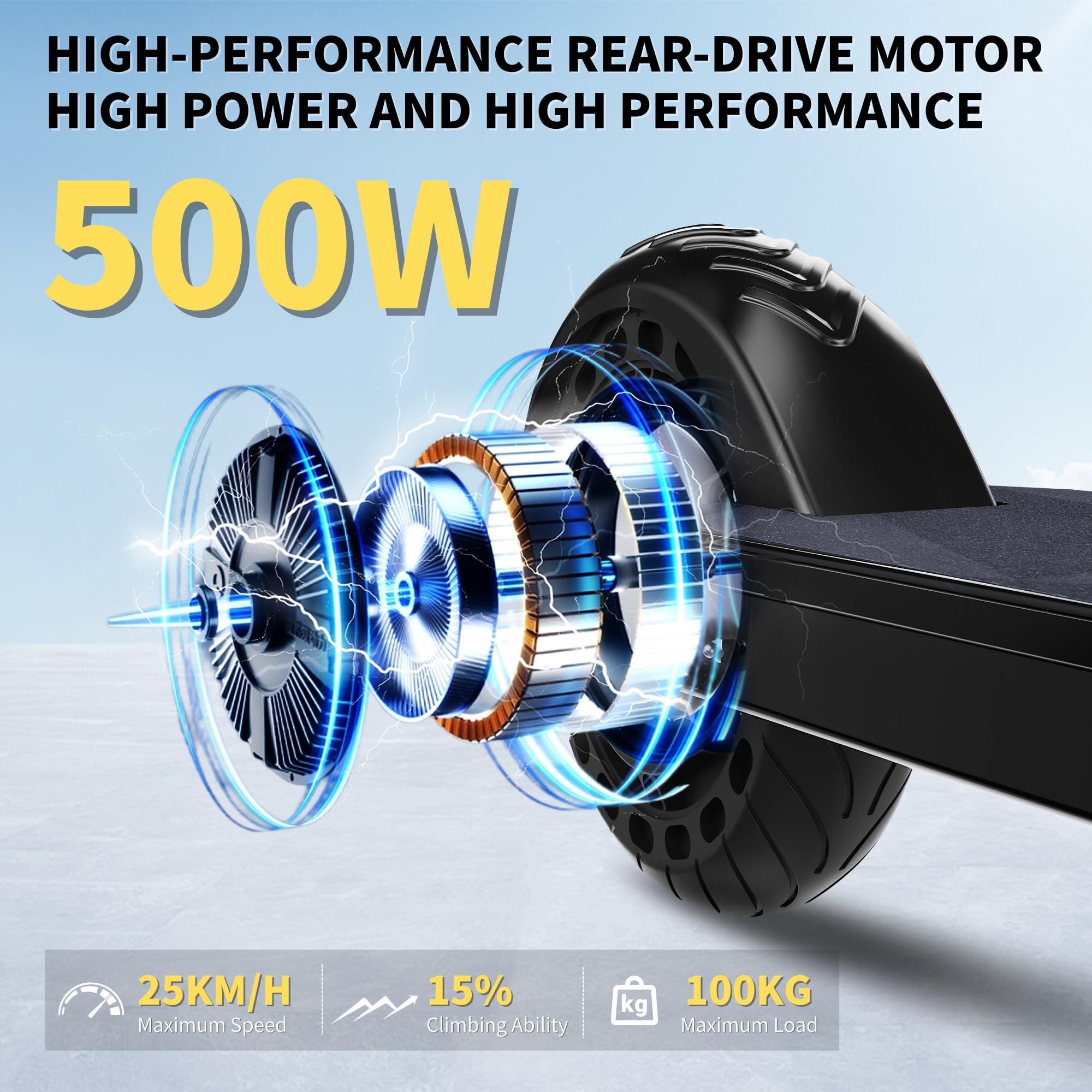 QnQ Trottinette électrique, 2026 Trottinette Pliable 8", Moteur 500W/25KM/H Autonomie 15KM, pneus en nid d'abeille increvables, est Un pour Les Enfants et Les Adolescents.