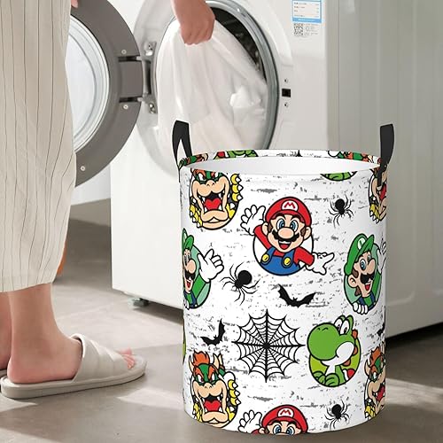 Miniatura 7 de Cesta circular grande para la ropa sucia, linda cesta de lavandería de dibujos animados de anime, duradera, impermeable, portátil, con asa para
