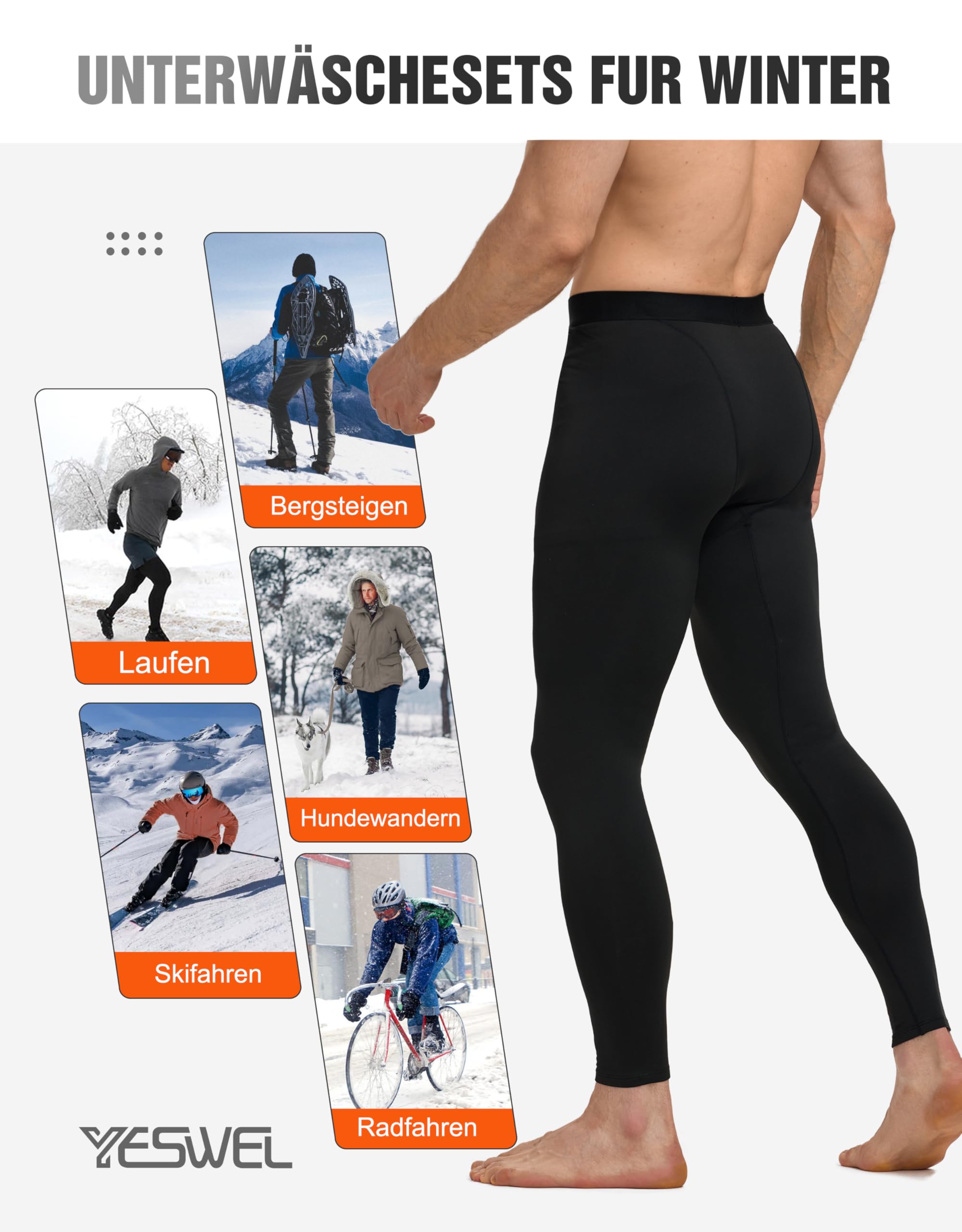YESWEL Pantalon Thermique Long pour Hommes avec Braguette, Doublure Polaire Chaude, Vêtement de Ski Hivernal Fonctionnel (Taille M-XXL)