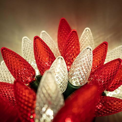 Wintergreen Lighting C9 - Juego de 24 luces de Navidad rojas y blancas, 16.3 pies, luces LED de Navidad rojas, blancas cálidas para interiores y