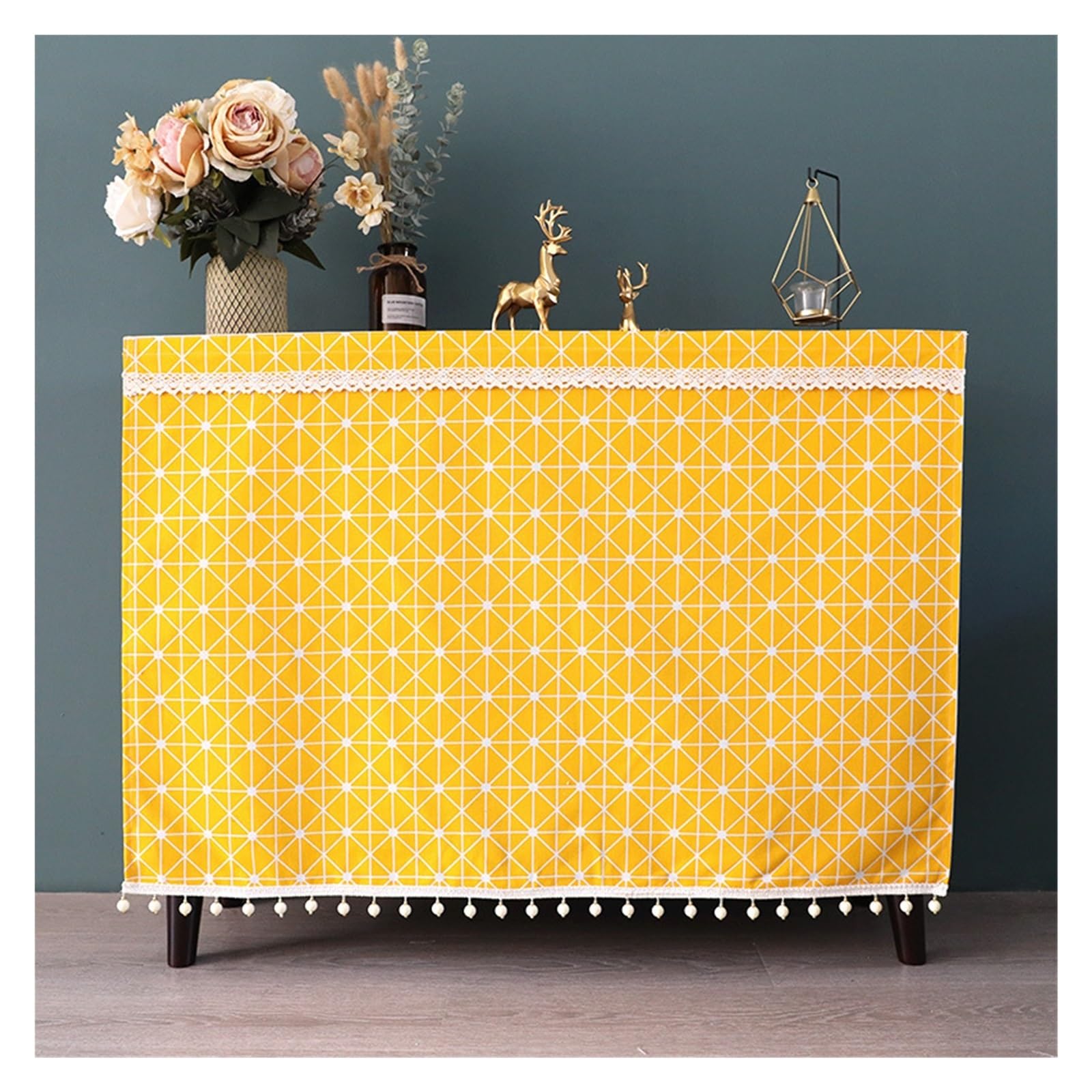Rideaux de placard pour armoire de cuisine ou buanderie Yellow Grid