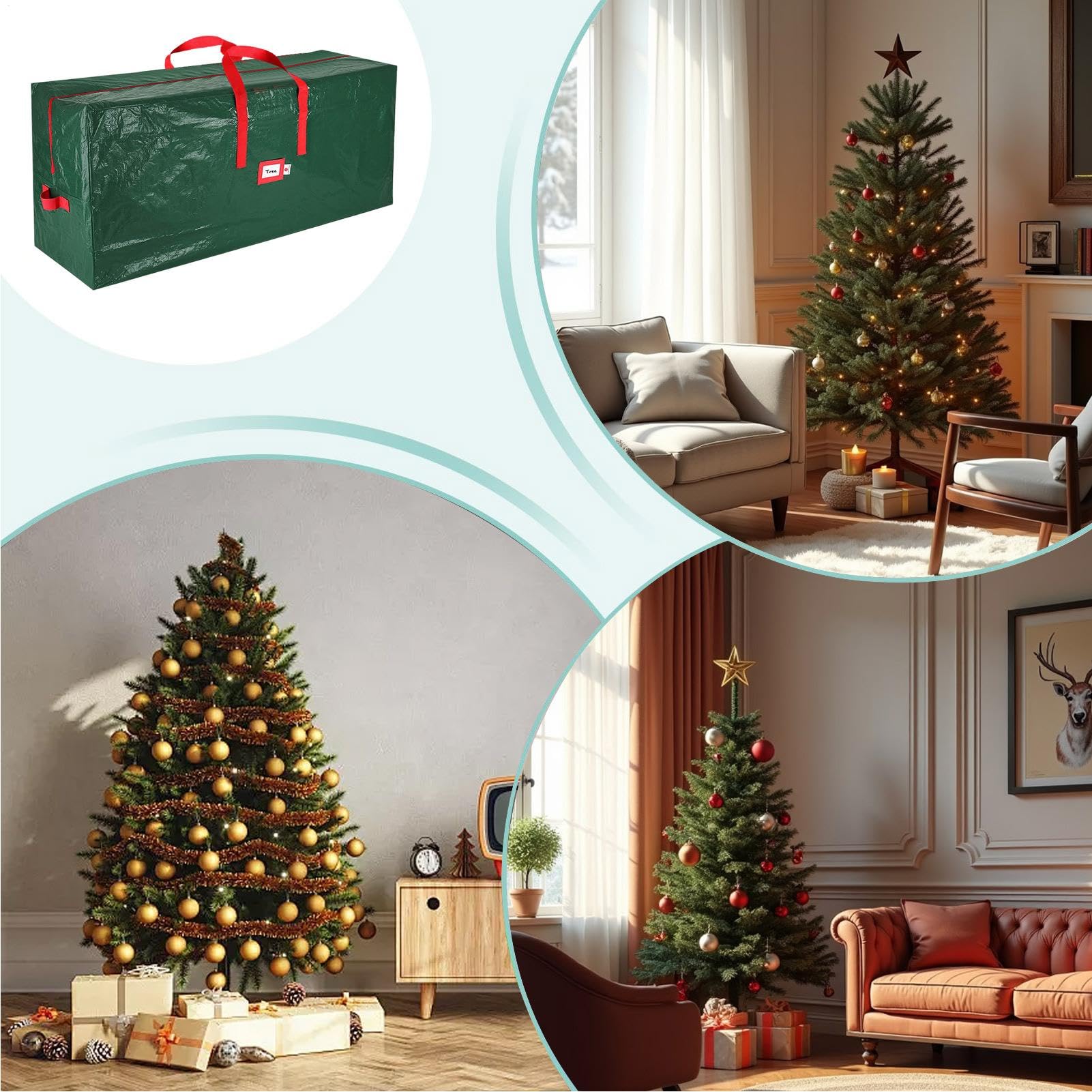 Weihnachtsbaum-Aufbewahrungstasche, Weihnachtsbaumtasche mit Reißverschluss | Weihnachtsdekorations-Organizer mit Griffen für den