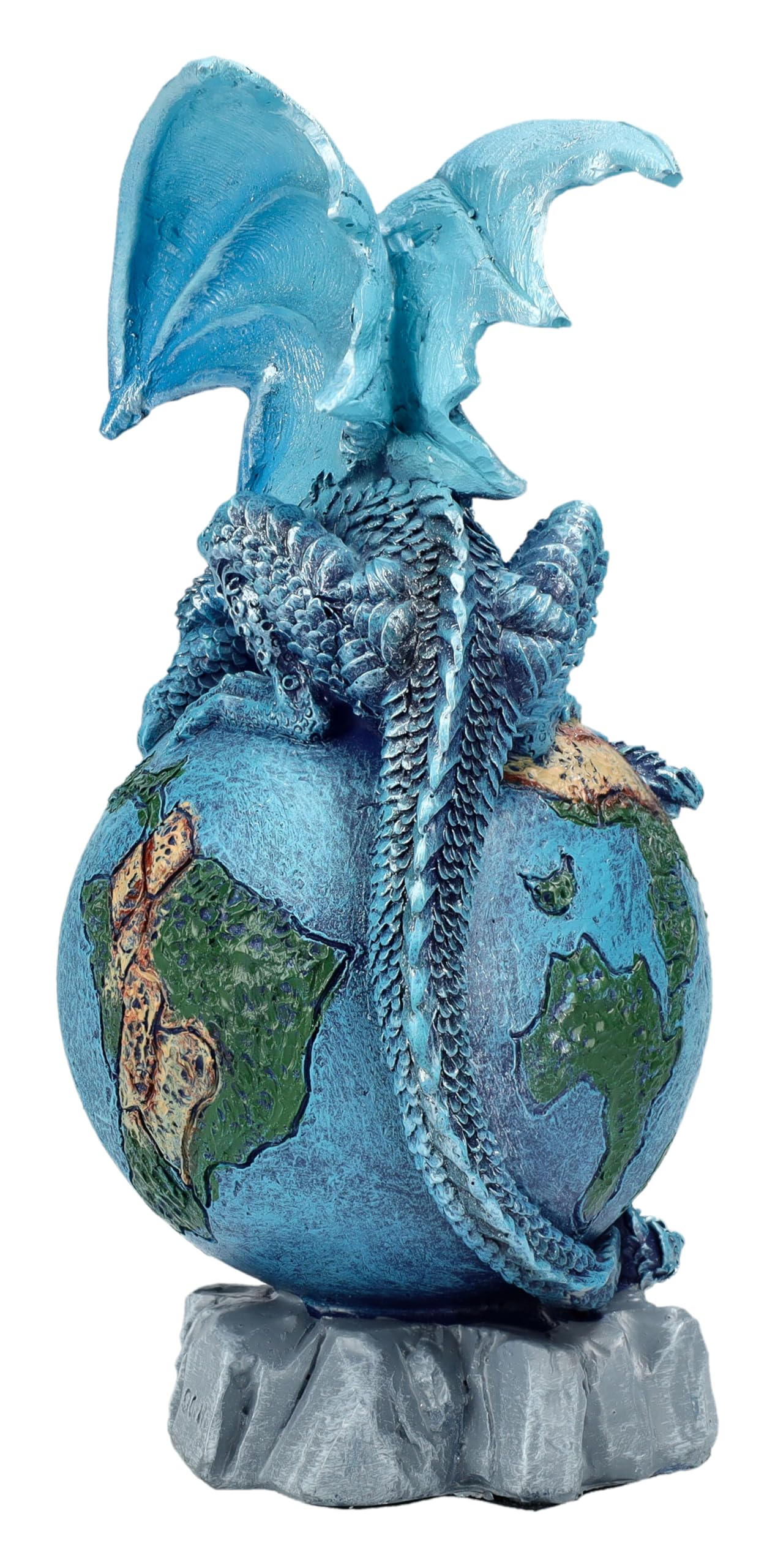 Figuren Shop GmbH Drachenfigur Blauer Planet – Fantasy Dekofigur mit Drache auf Erde, 14,5 cm Höhe