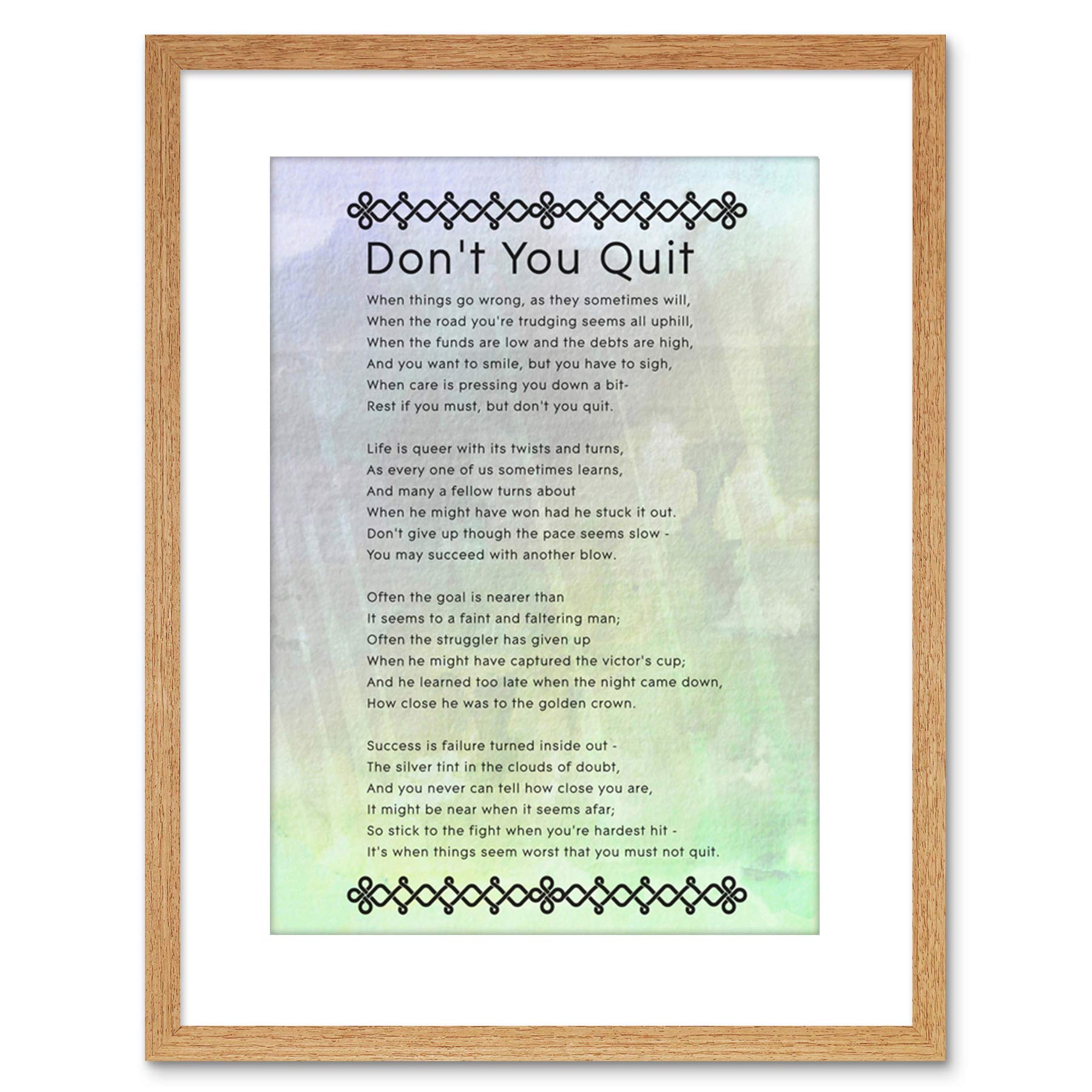 Wee Blue Coo Don't You Quit Poem Motivation Typography Quote Framed Wall Art Print