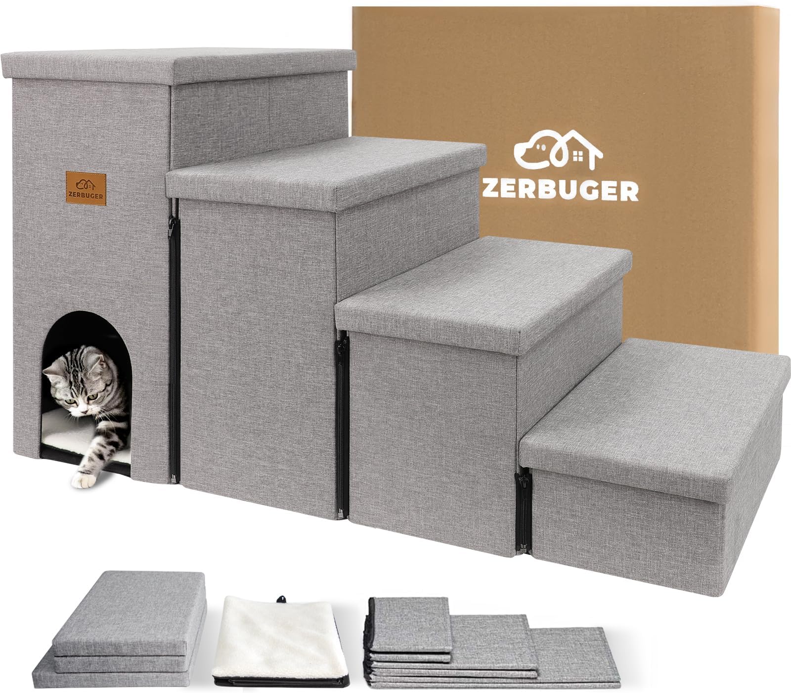 Dog Stairs by Tidy Niches Collapsible Pet Stairs for Small Dogs Adjustable Dog